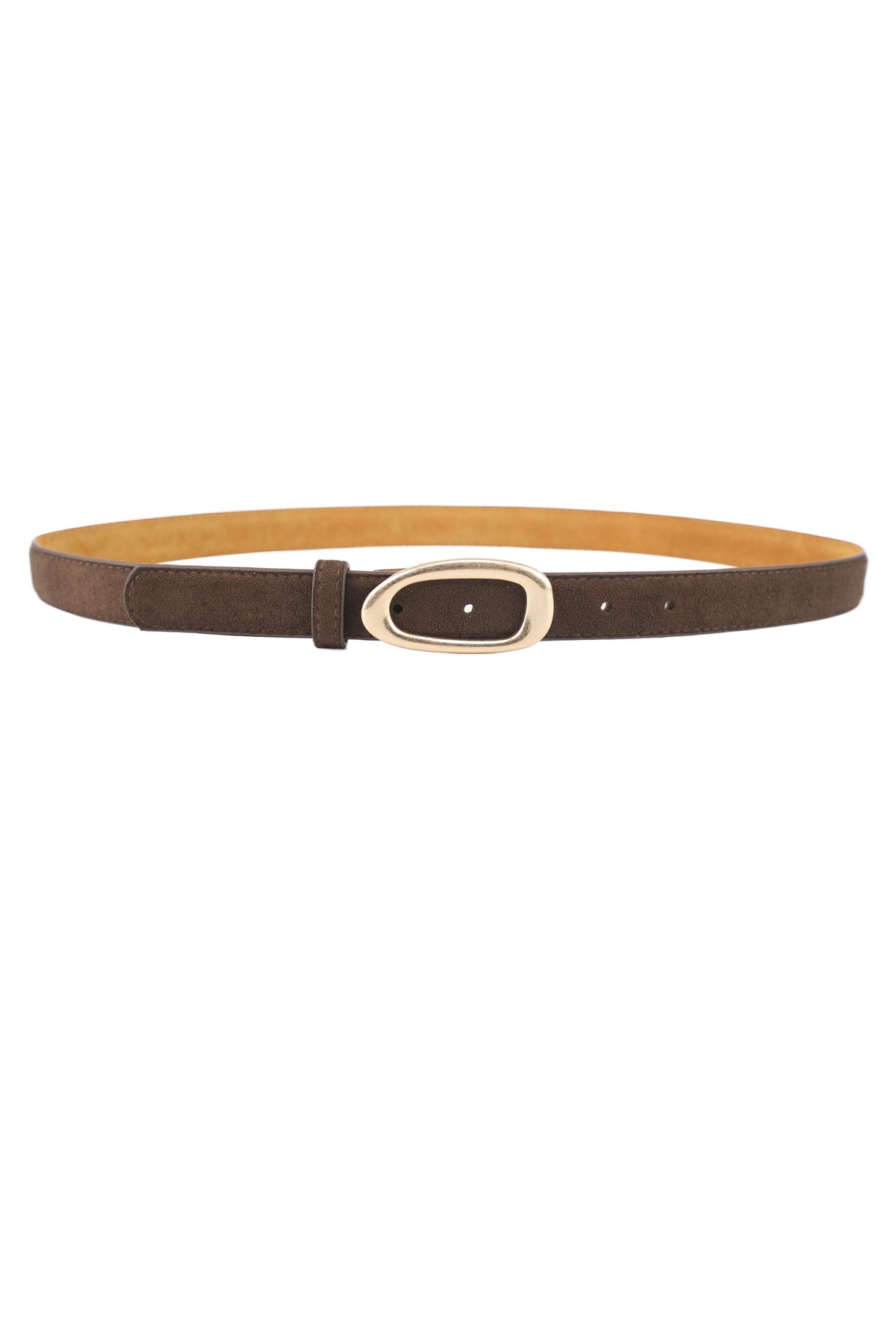 Suede Belt w. gold buckle - Marron