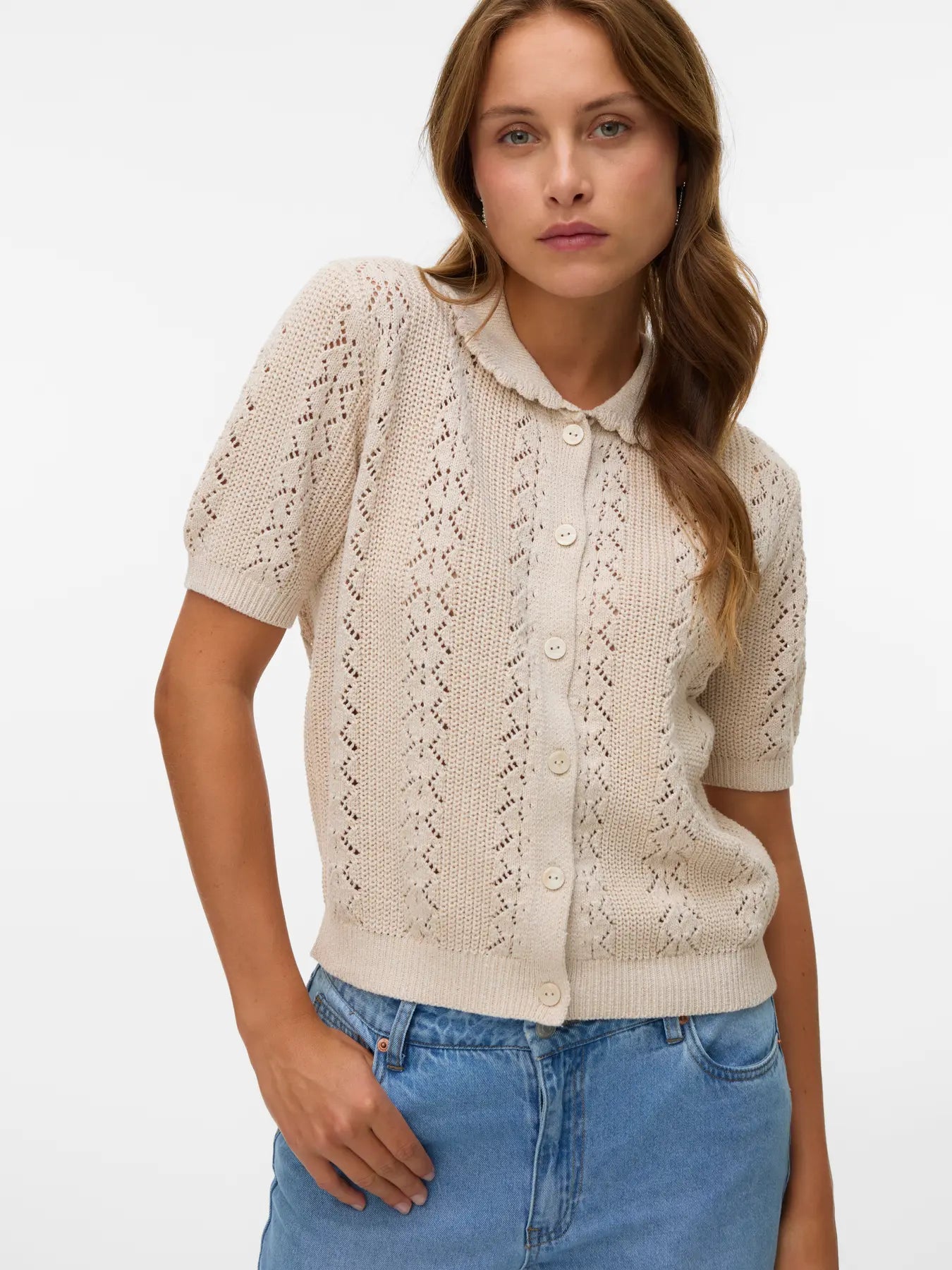 DARIA SS kofta med polohals - HavregrynW. Melange