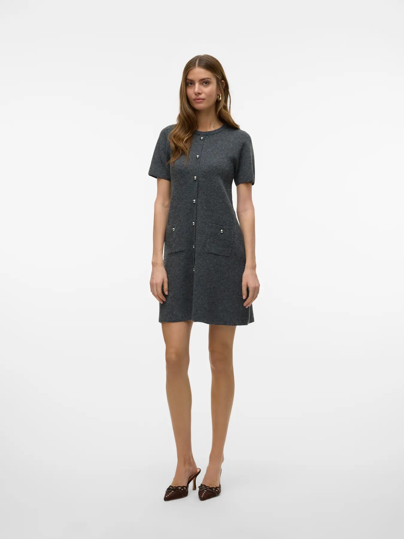 JOHANNA SS O-NECK KLÄNNING - Medium Grey Melange