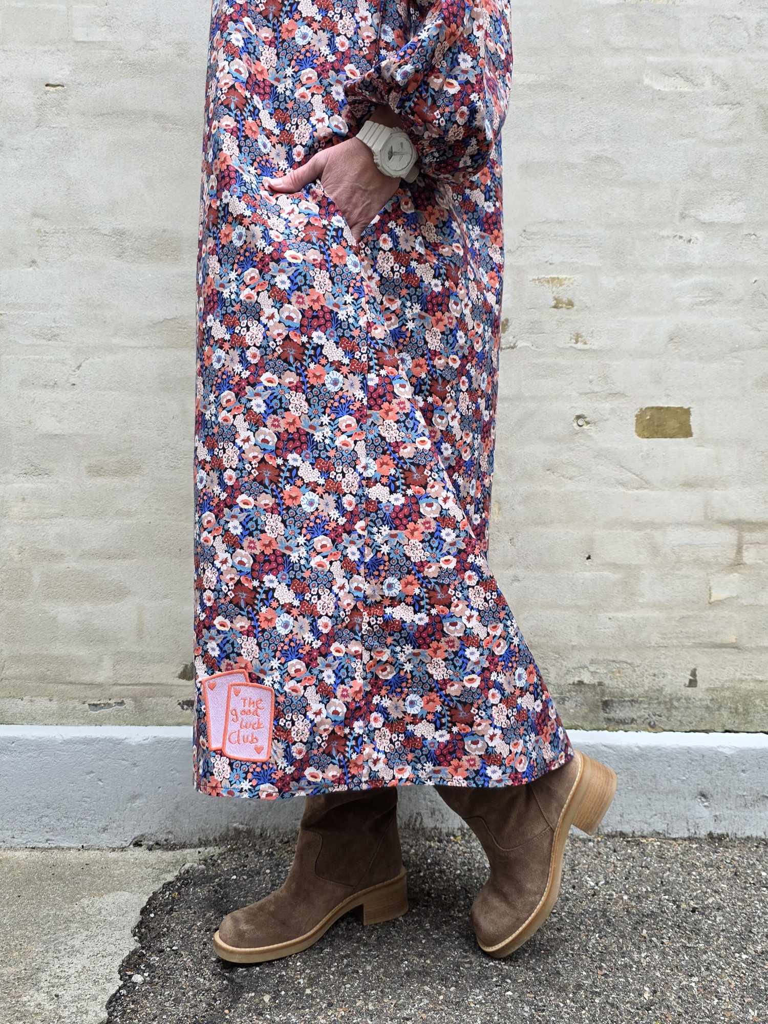 Champagne långklänning - marinblå