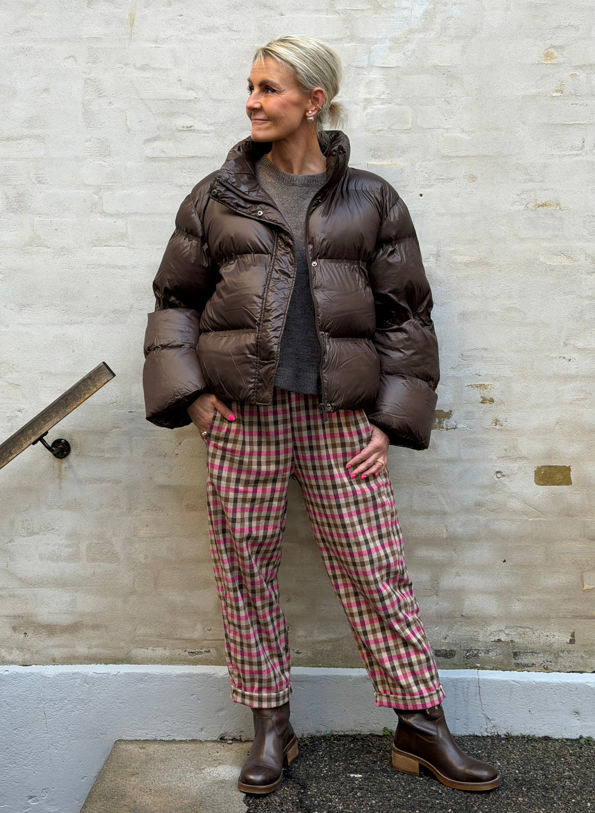 Rhea Shiny Puffer Jacket - Chocolate Brown