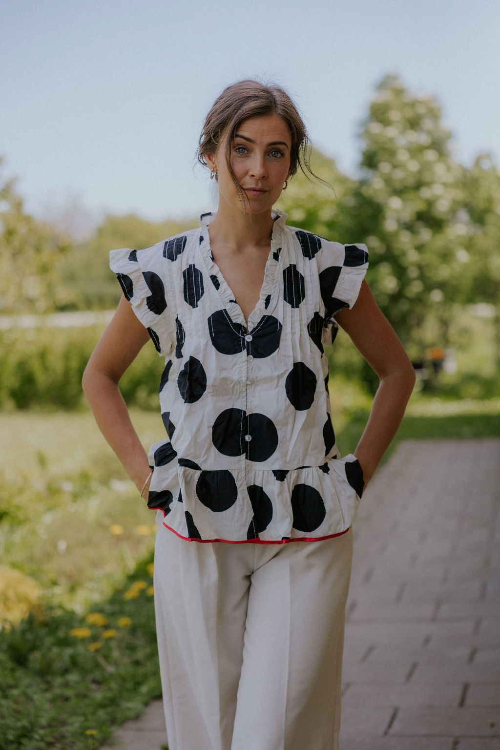 Ciamia Blouse - White/Black/Red