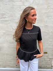 Poula Pearl Top - Svart/VIT PÄRL