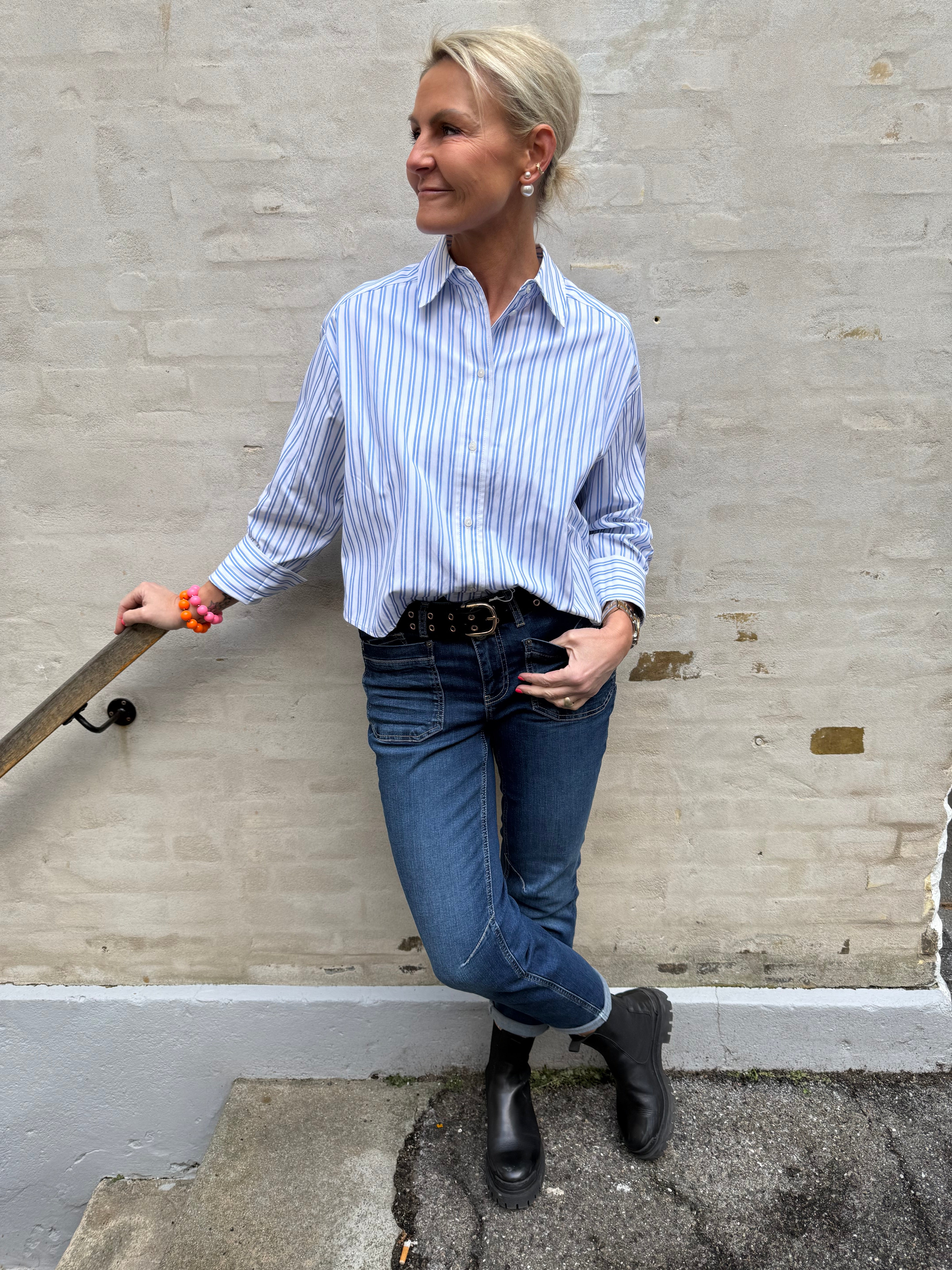 DevinCC Stripe Tie Shirt - Blå