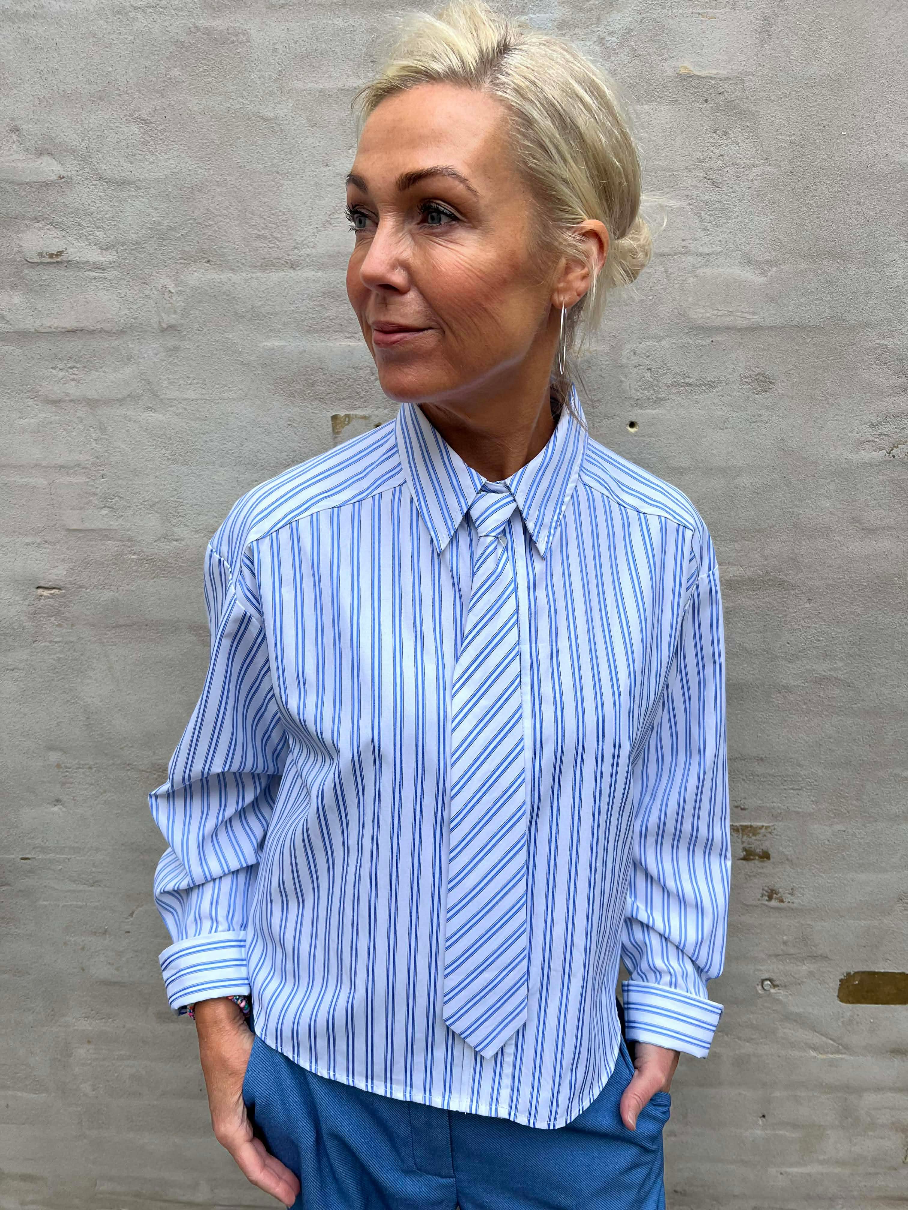 DevinCC Stripe Tie Shirt - Blå