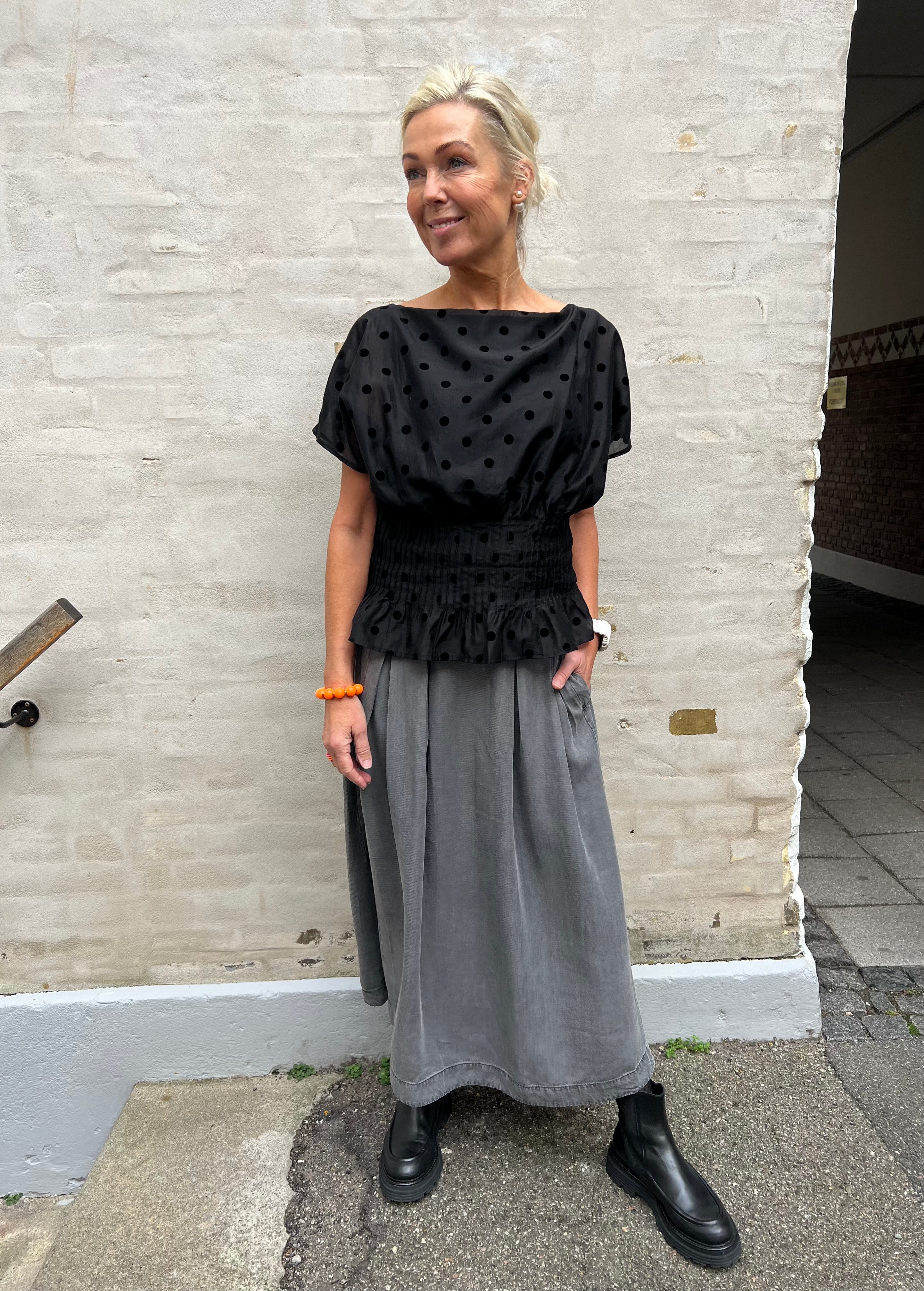 Anya Denim plissékjol - mellangrå