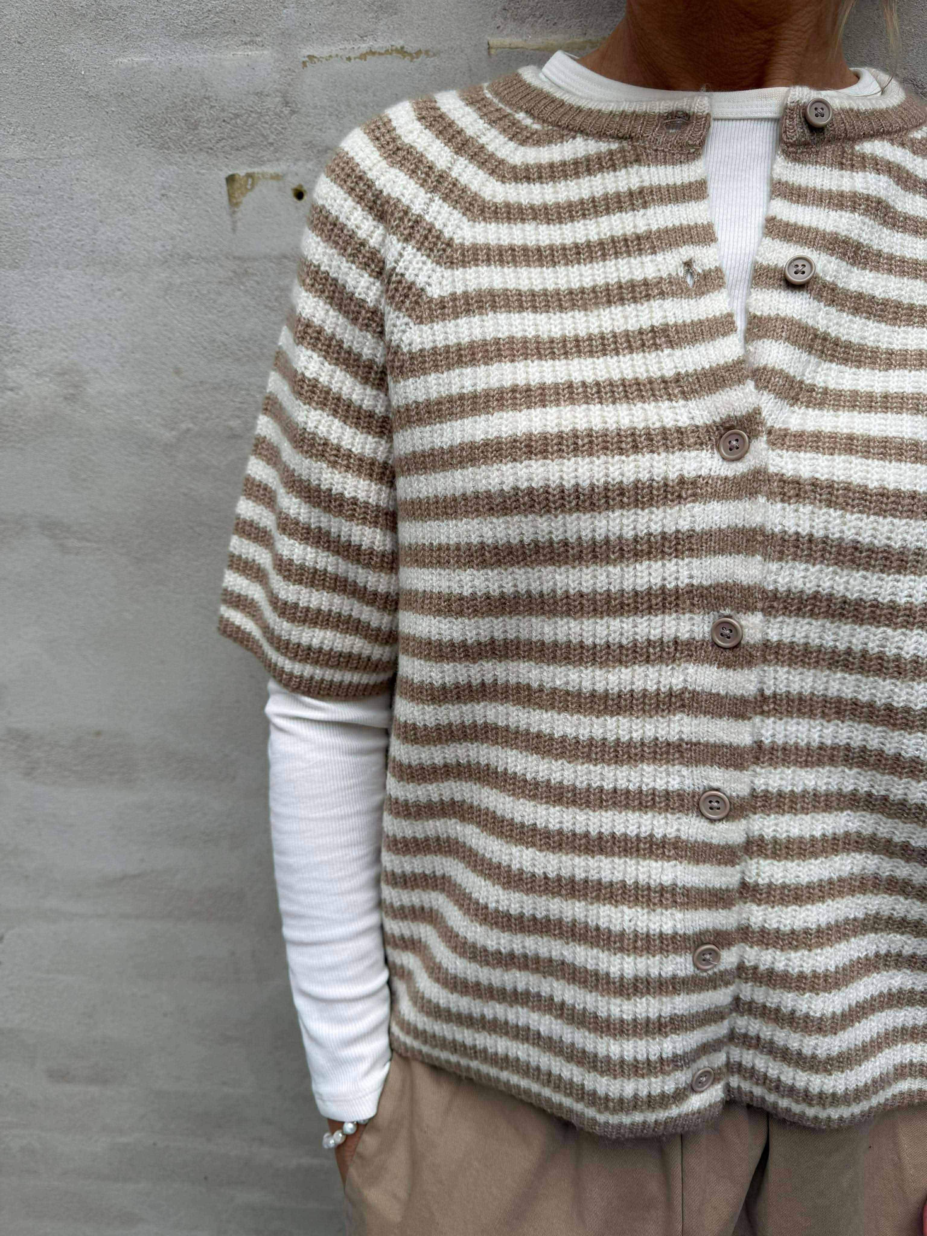 Malou SS O-Neck Stripe Cardigan - Greige Björk