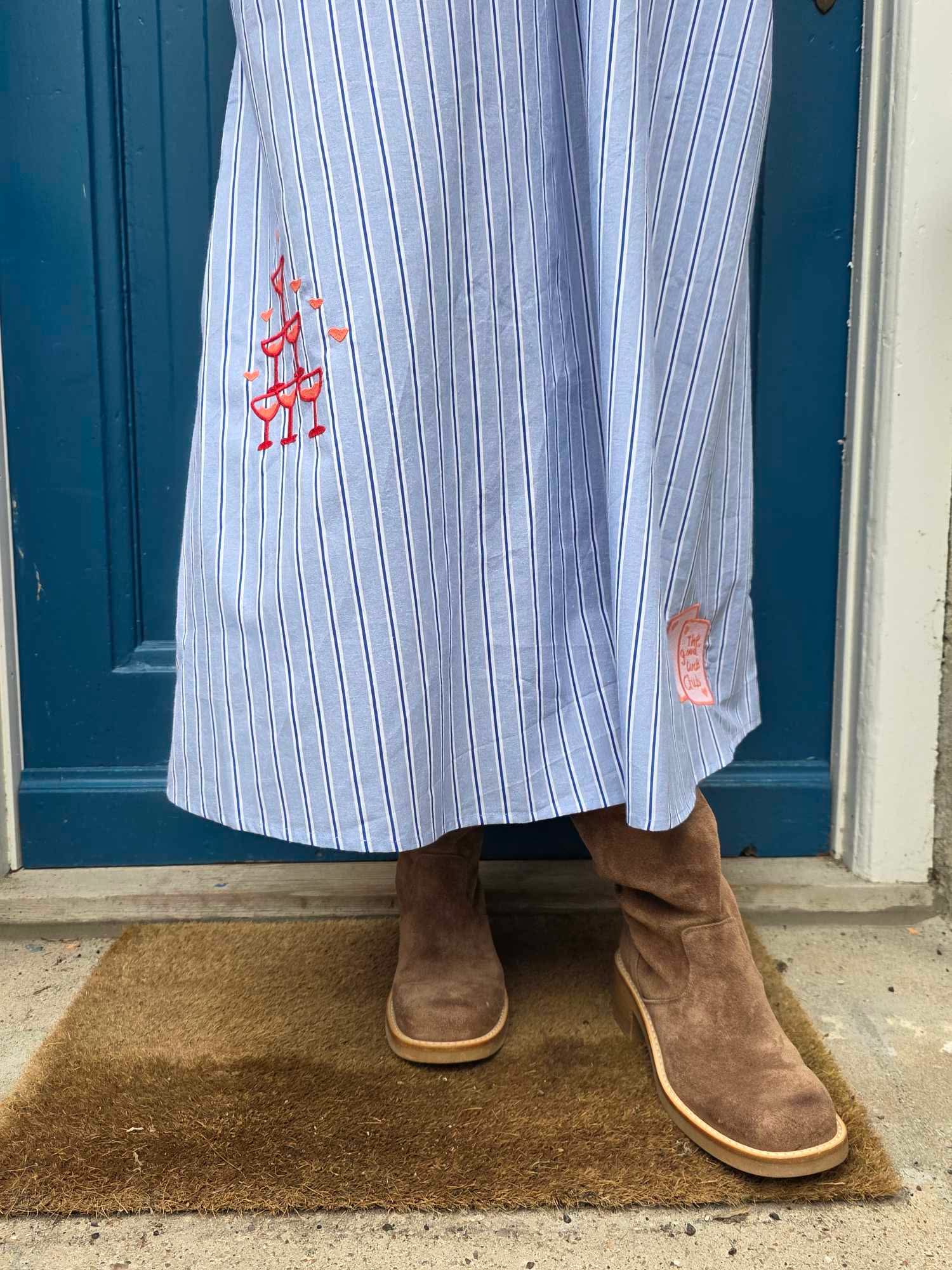 Champagne långklänning - marinblå