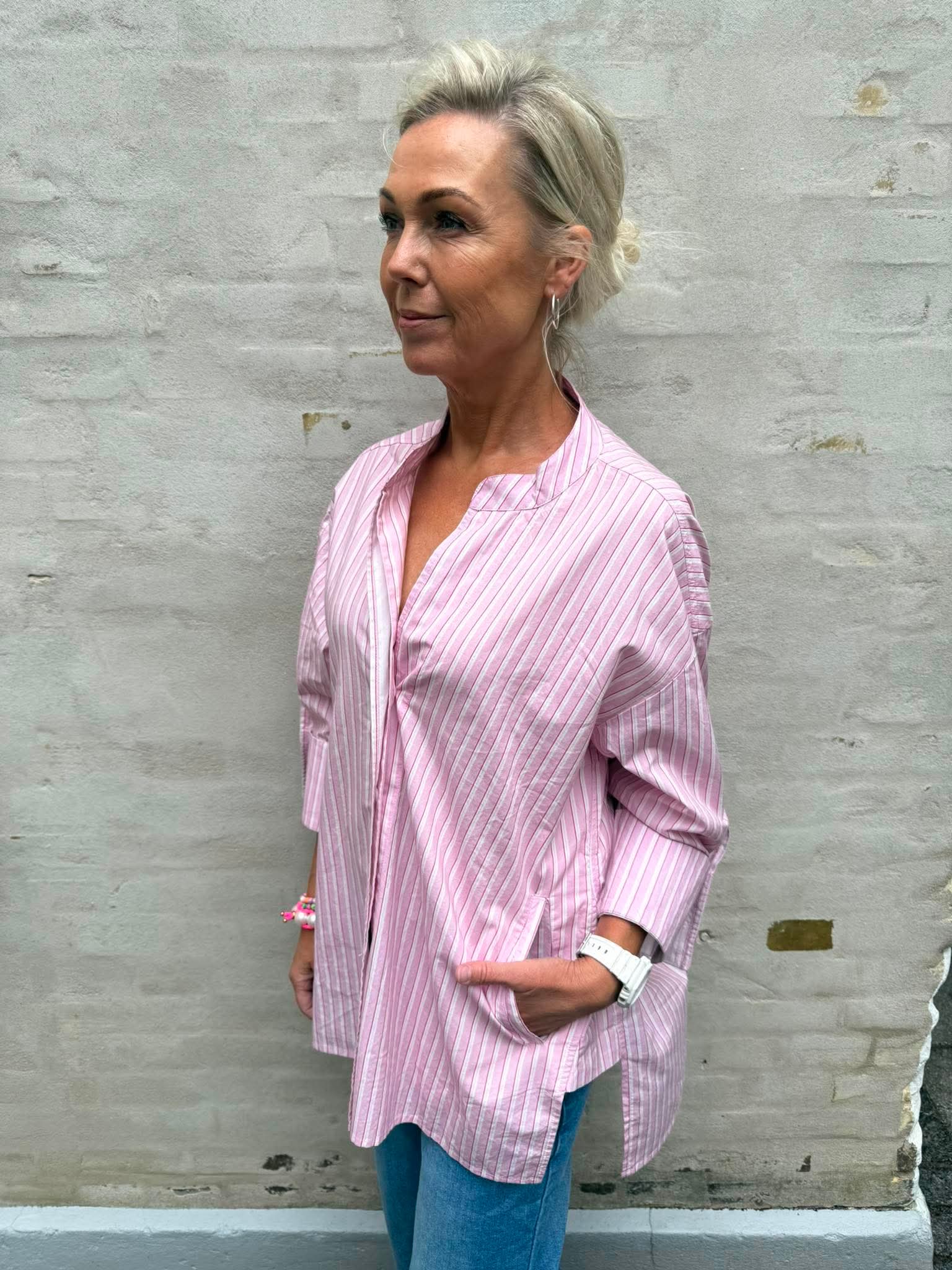 Luna Cherry Shirt - Light Pink Stripe