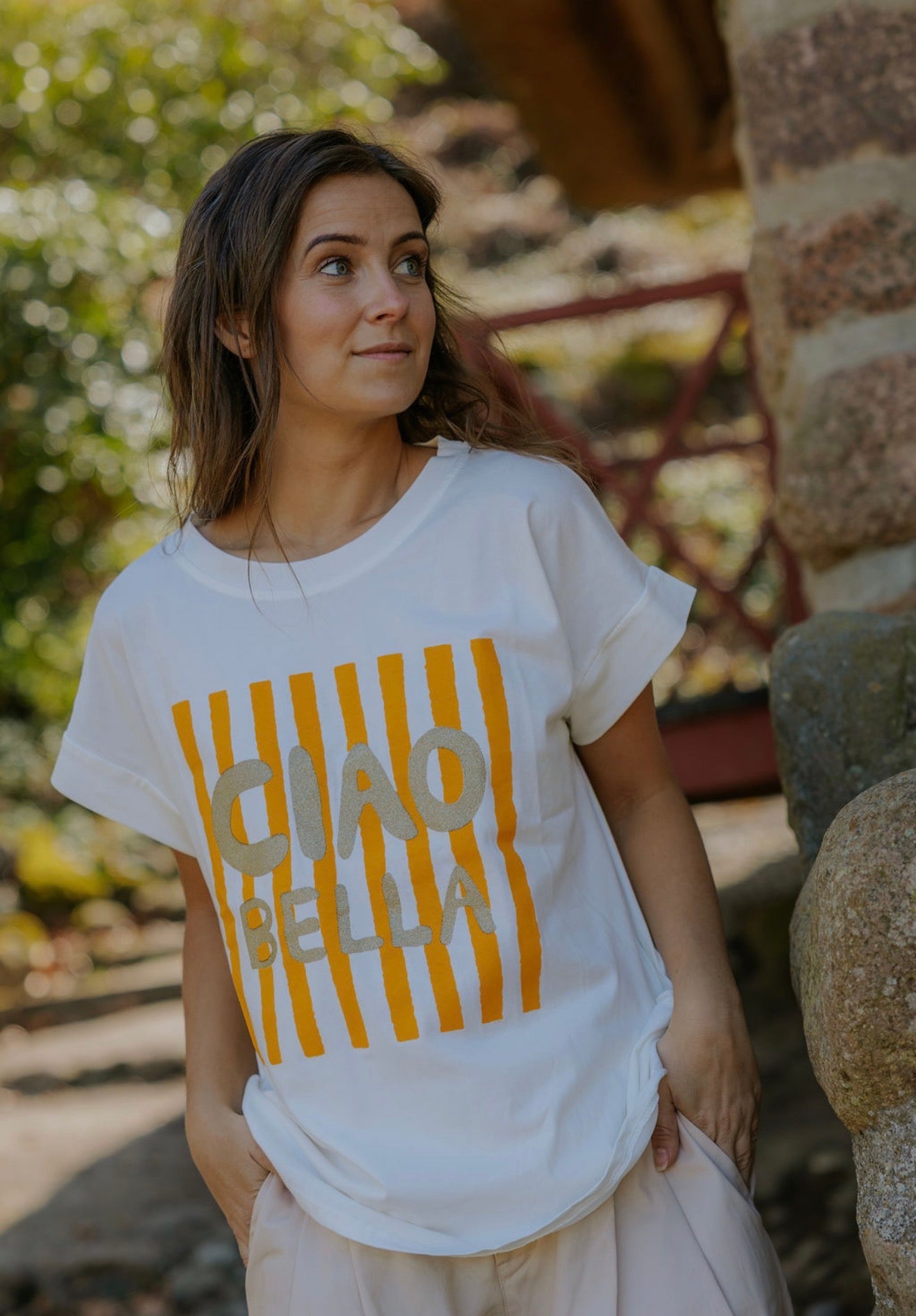 Ciao Bella T-shirt - White/Yellow