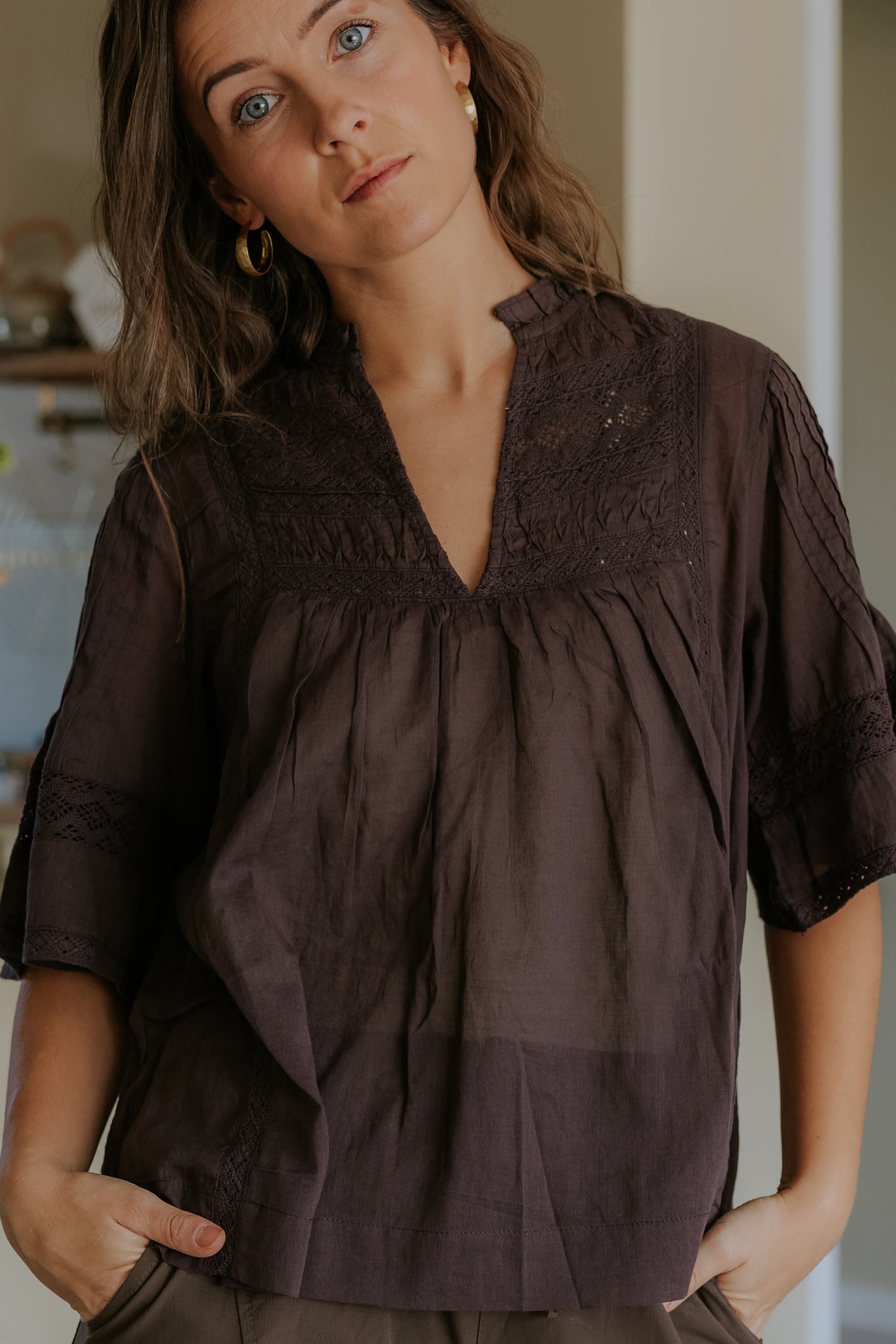 Siama S Voile Blus - Mörkbrun