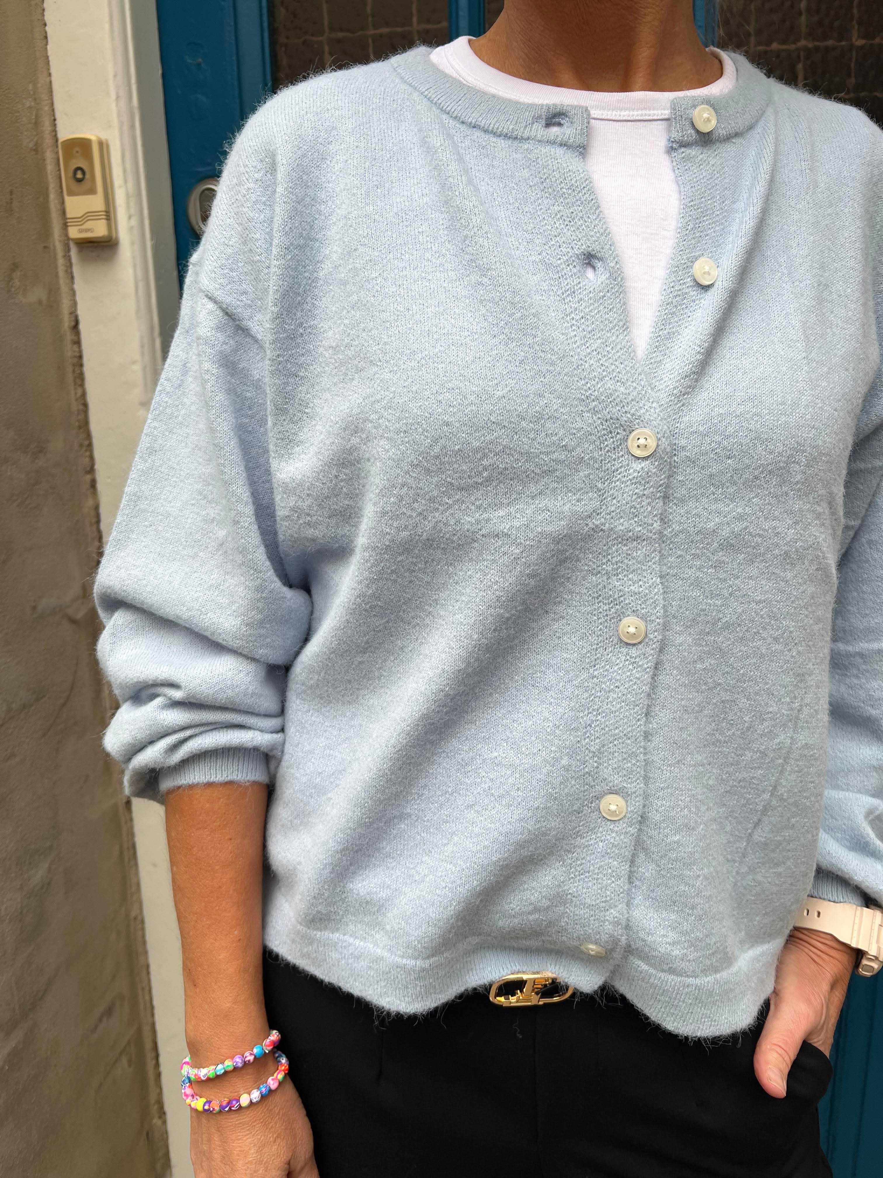 NAOMI LS O-HALS KNIT CARDIGAN - Cashmere Blue MELANGE