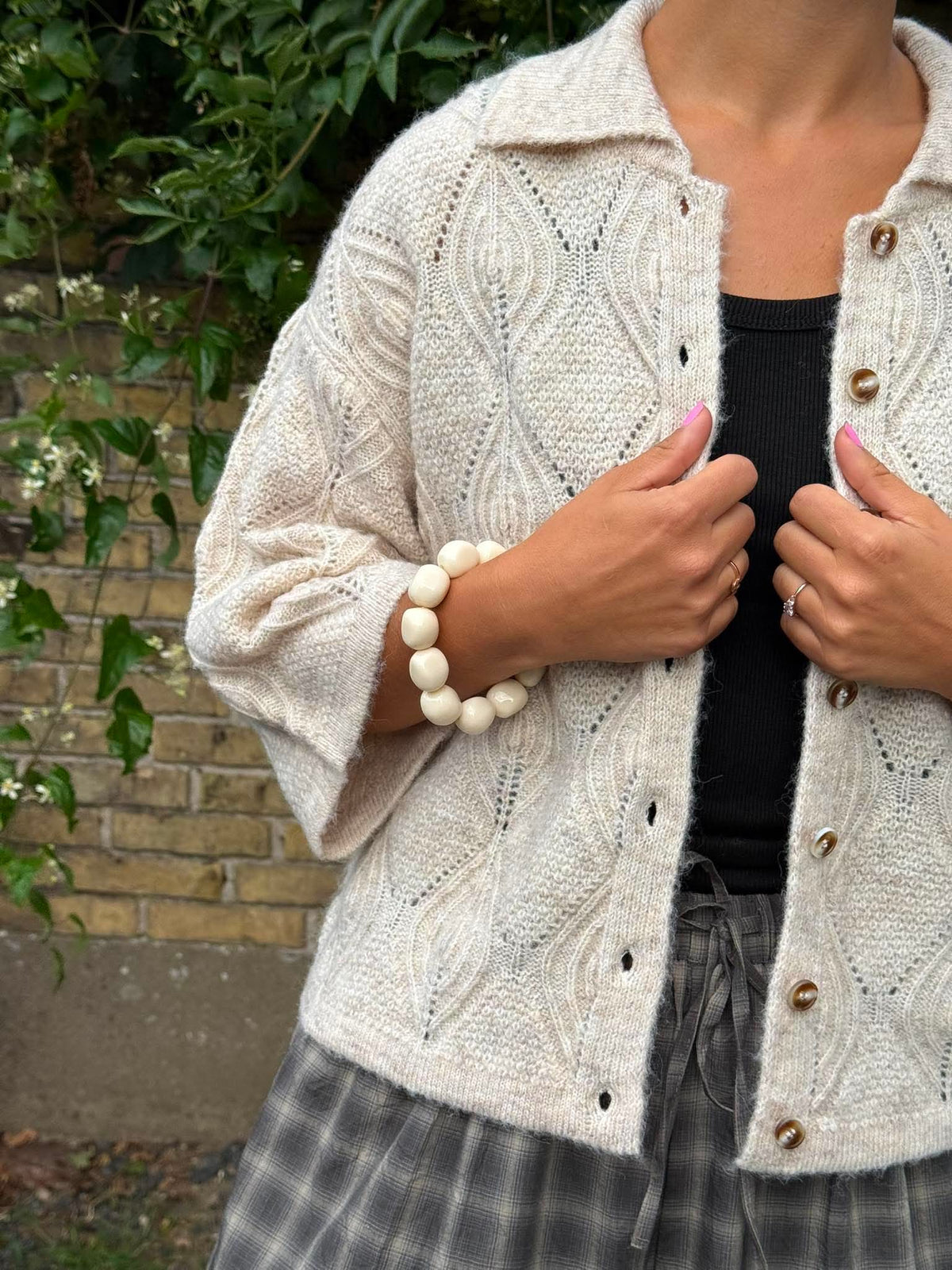 KAISA FLORA 3/4 LO KNIT CARDIGAN - Birch Melange