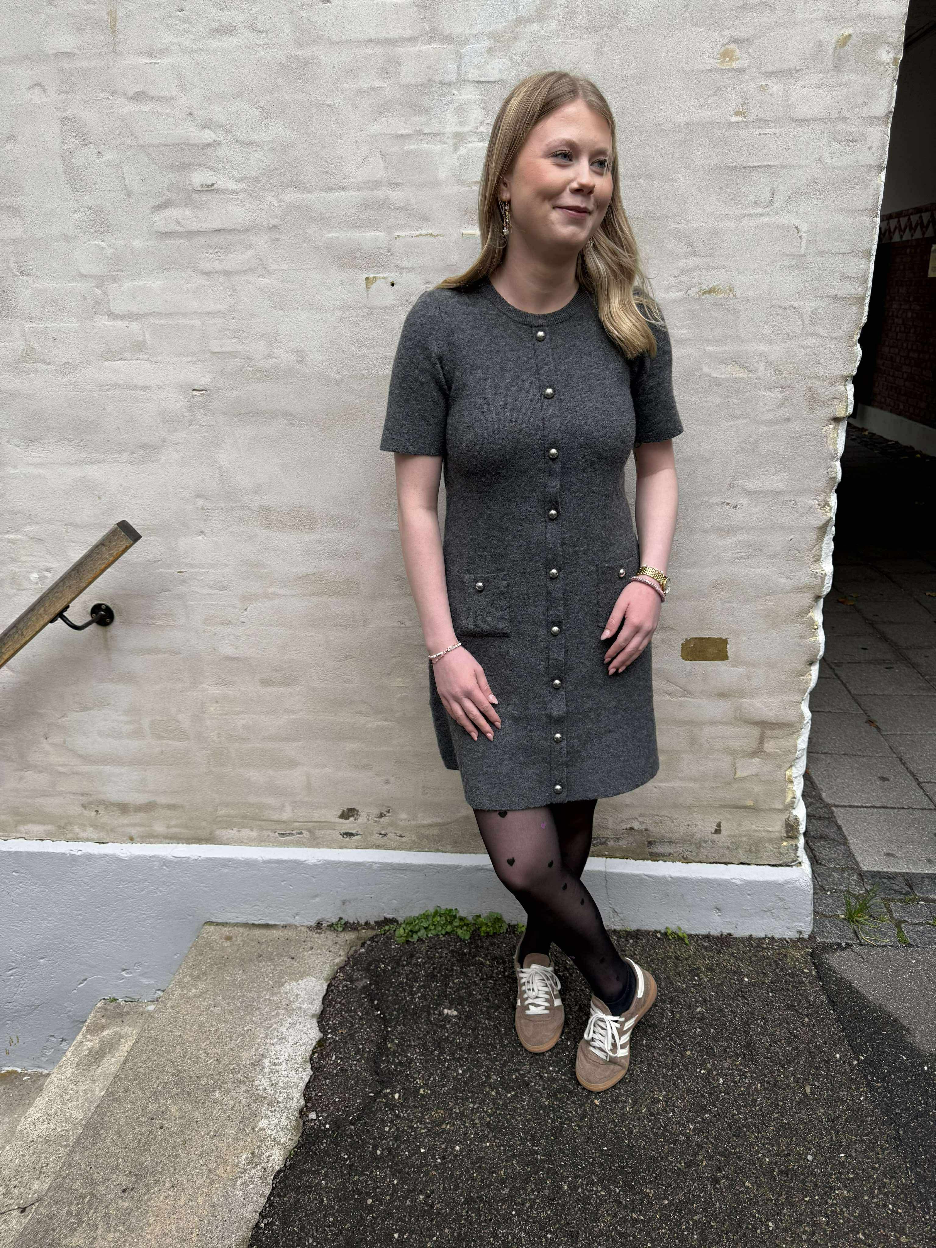 JOHANNA SS O-NECK KLÄNNING - Medium Grey Melange