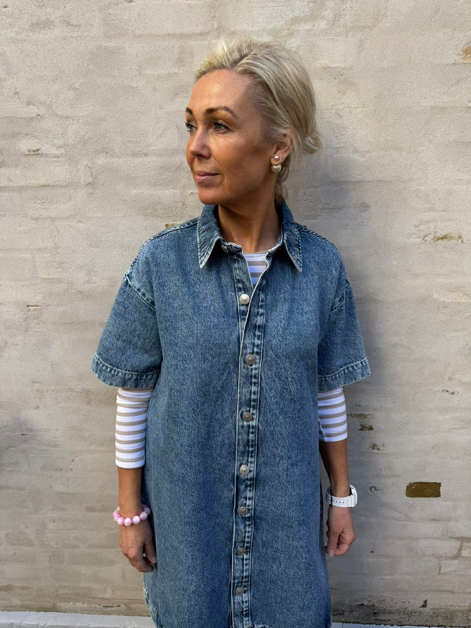 SKY SS A-SHAPE DENIM DRESS - Medium Blue Denim