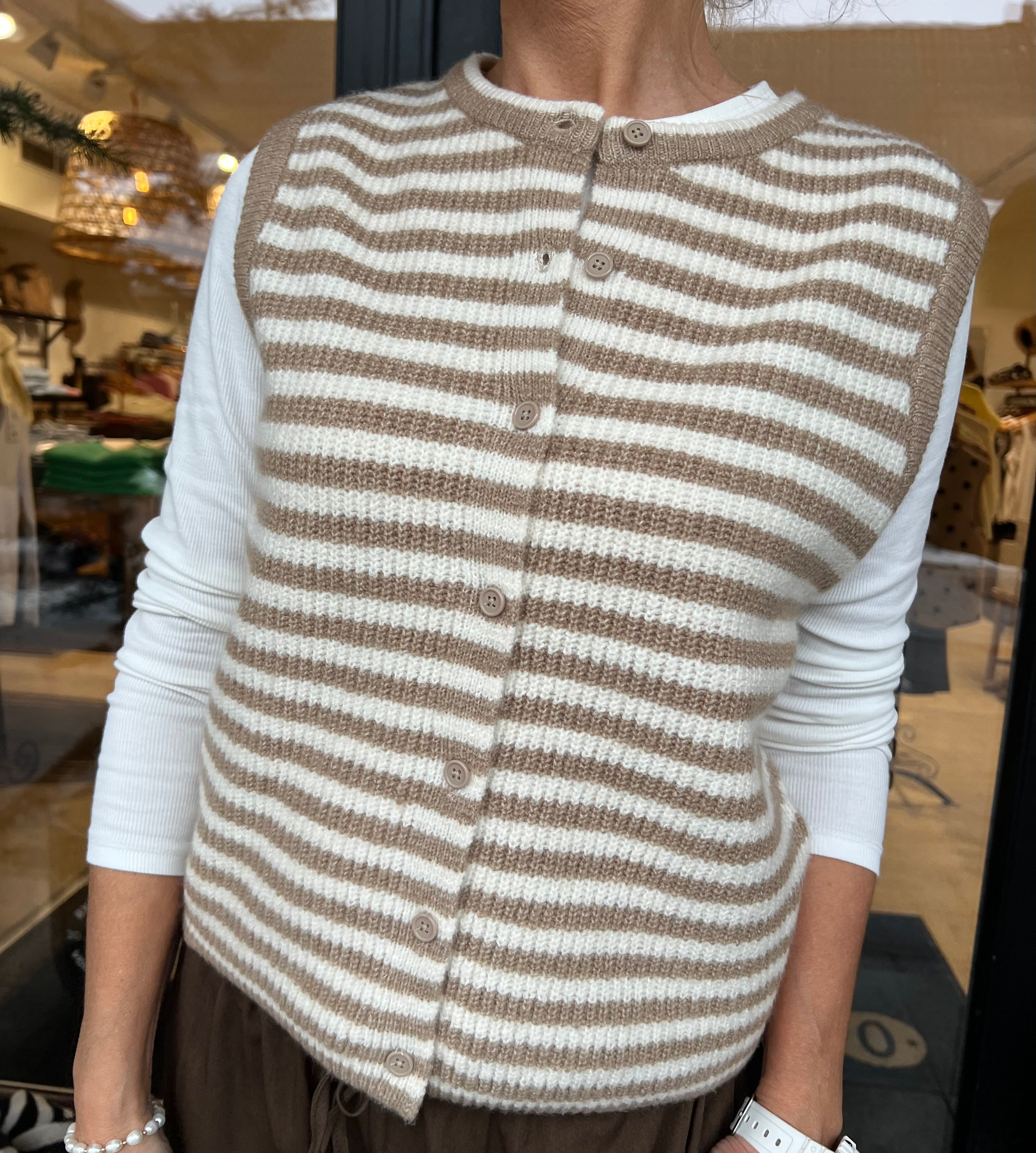 MALOU SL O-HALS SRIPE CARDIGAN - Greige Björk