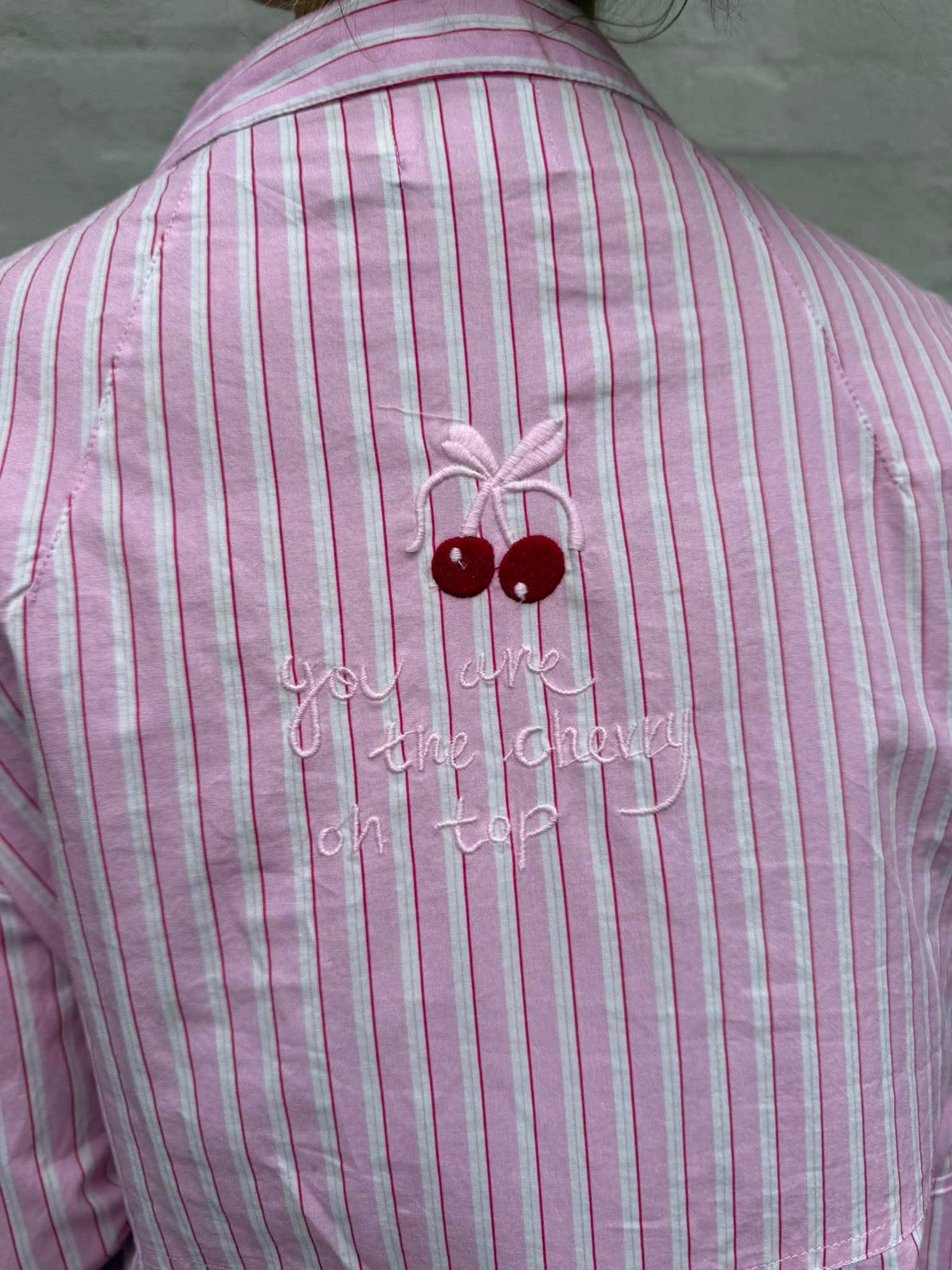 Luna Cherry Shirt - Light Pink Stripe