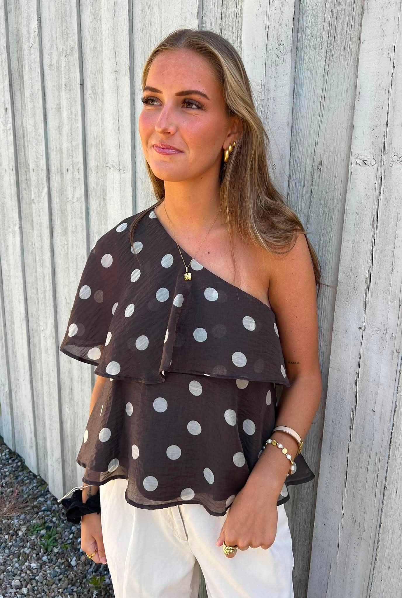 FAY LIFE ONE-SHOULDER TOP - Chocolate Torte PRISTINE DOT