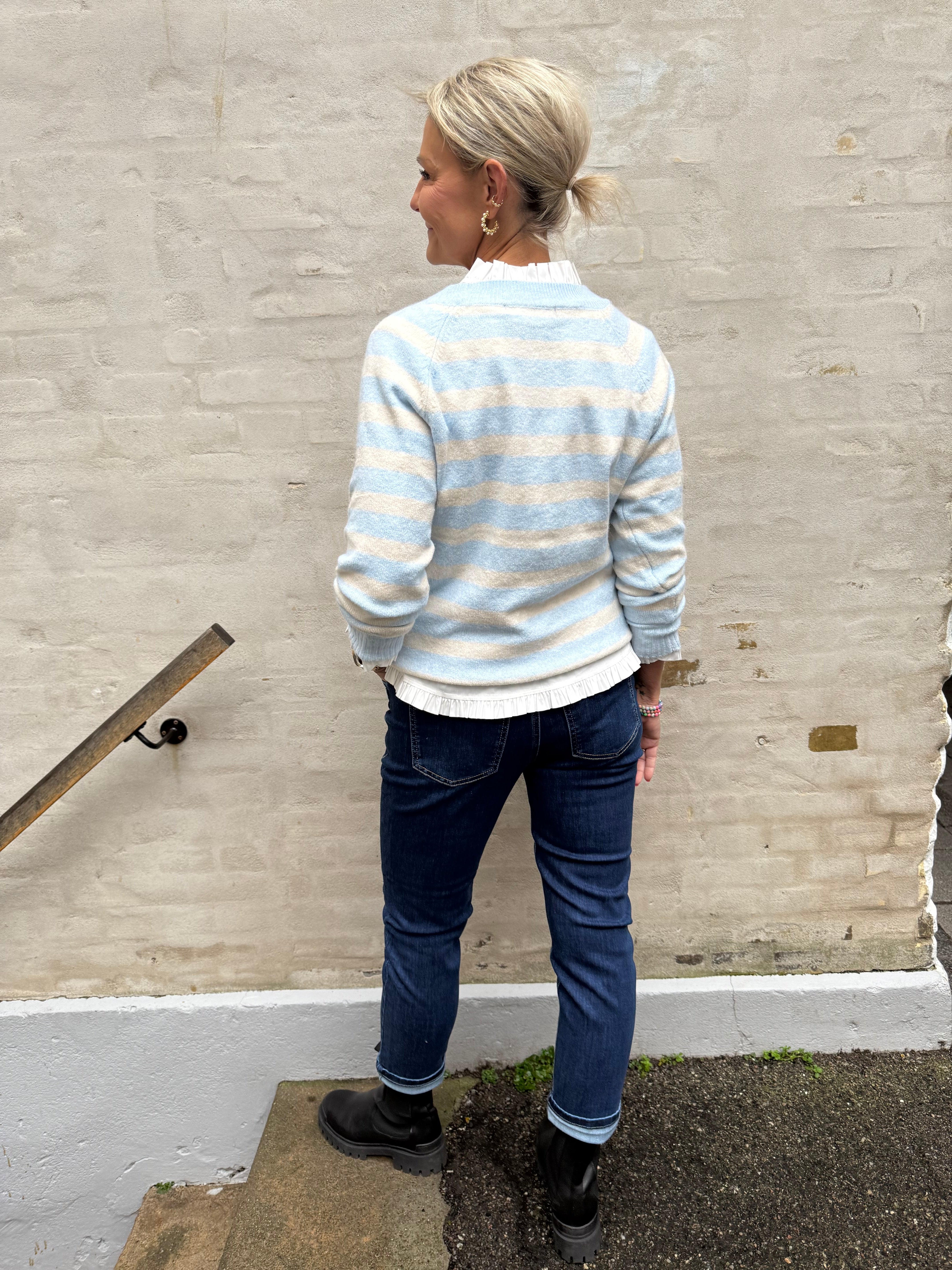 DOFFY O-HALS BLUS - Kashmirblå/Björk