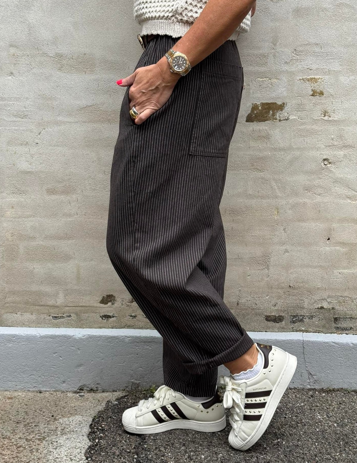 Paola Striped Pants - Dark Brown Striped