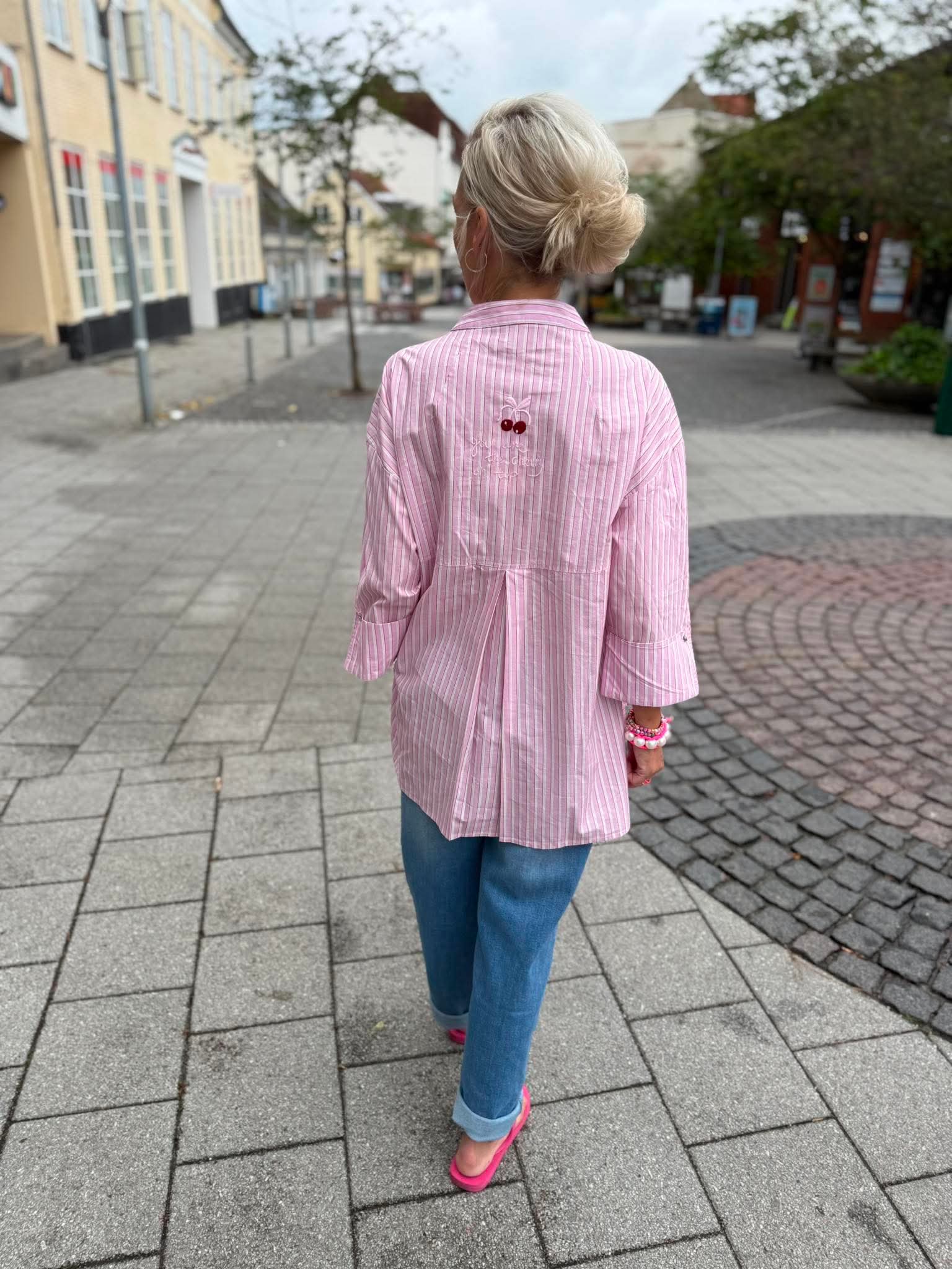 Luna Cherry Shirt - Light Pink Stripe