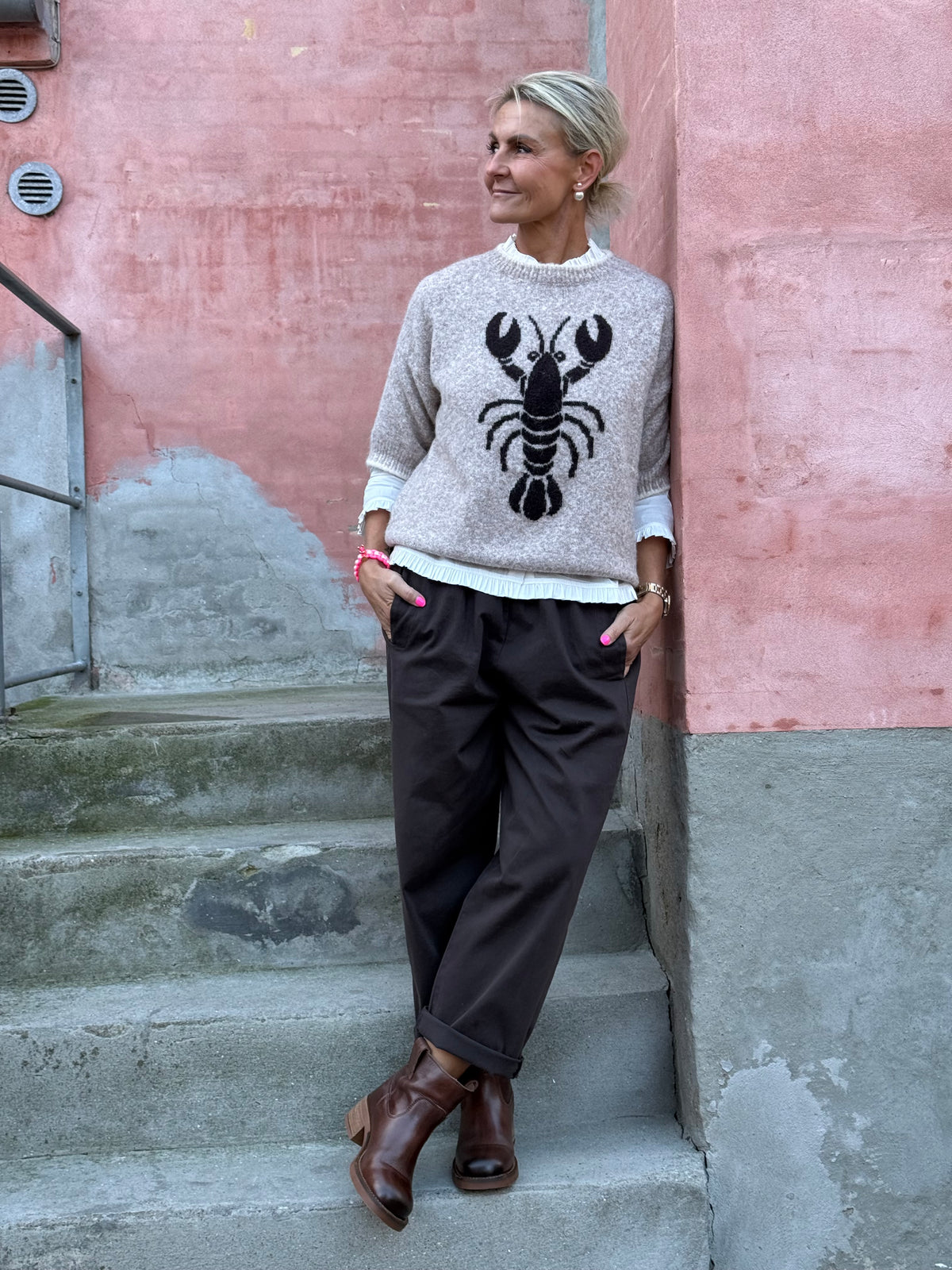 Lobster S/S Knit - Beige/Brun