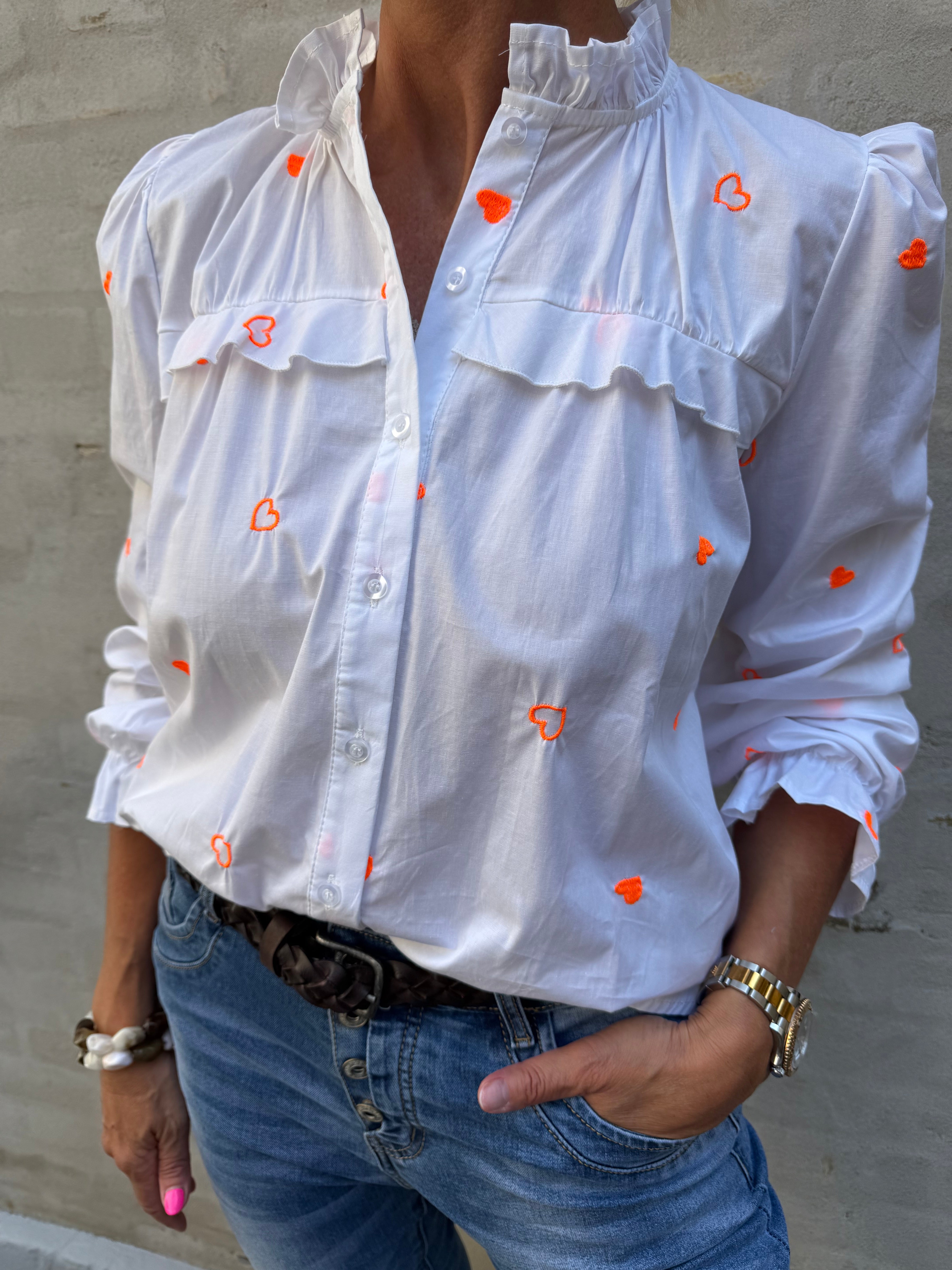 Sweet Heart-skjorta - Vit/Orange