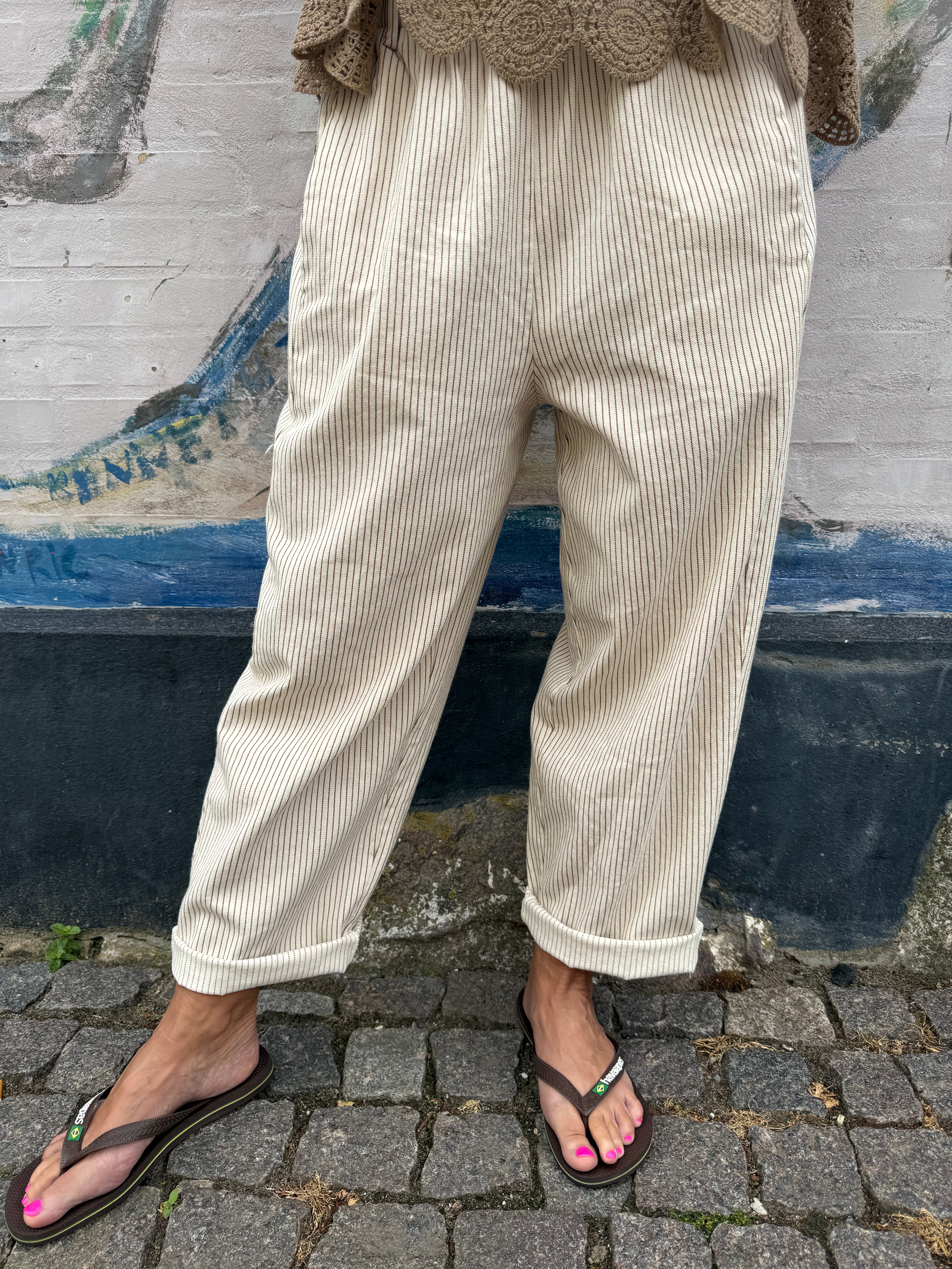 Paola Striped Pants - Off White/Light Beige