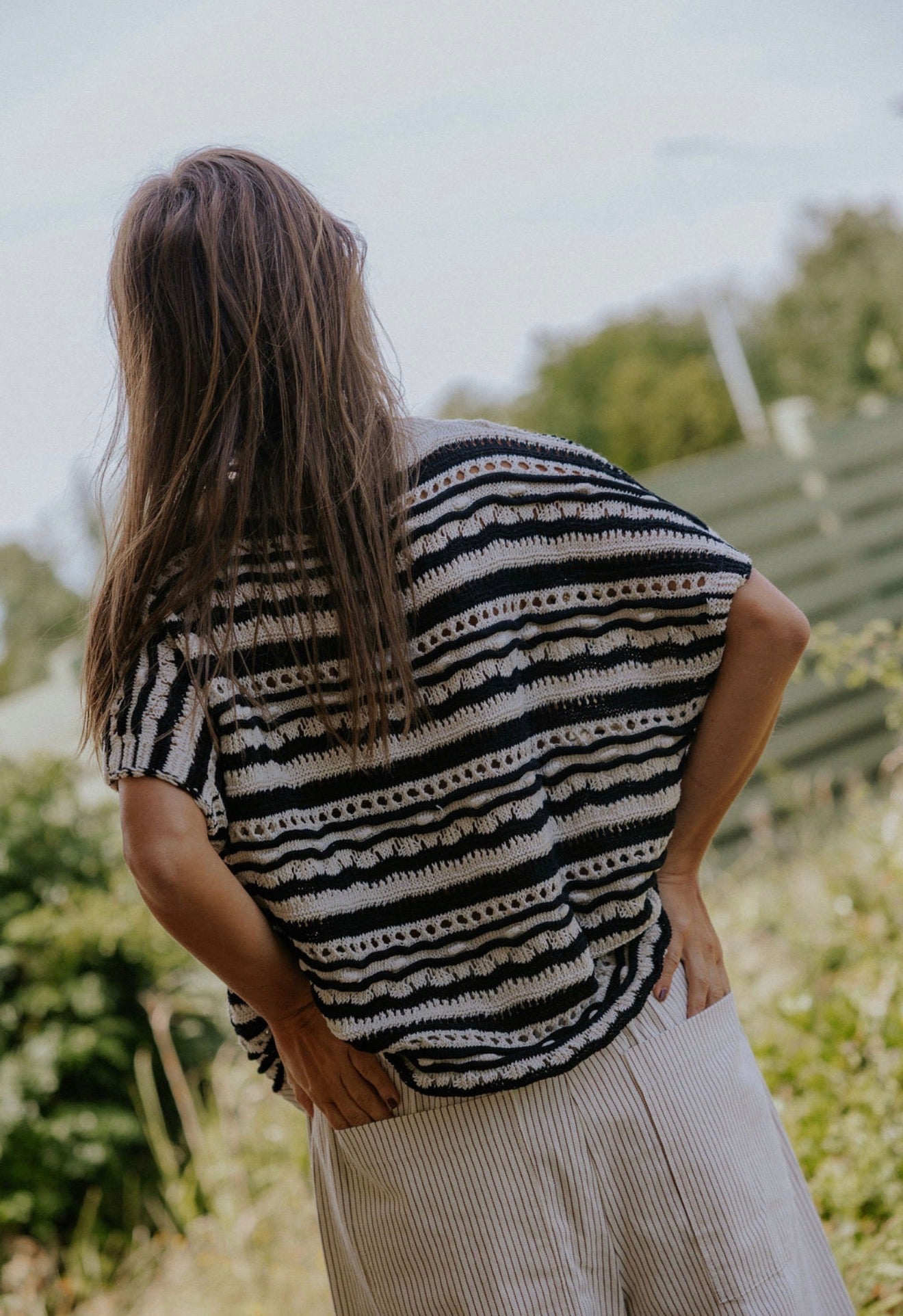 Ziga Stickad Blus - Svart/Off White