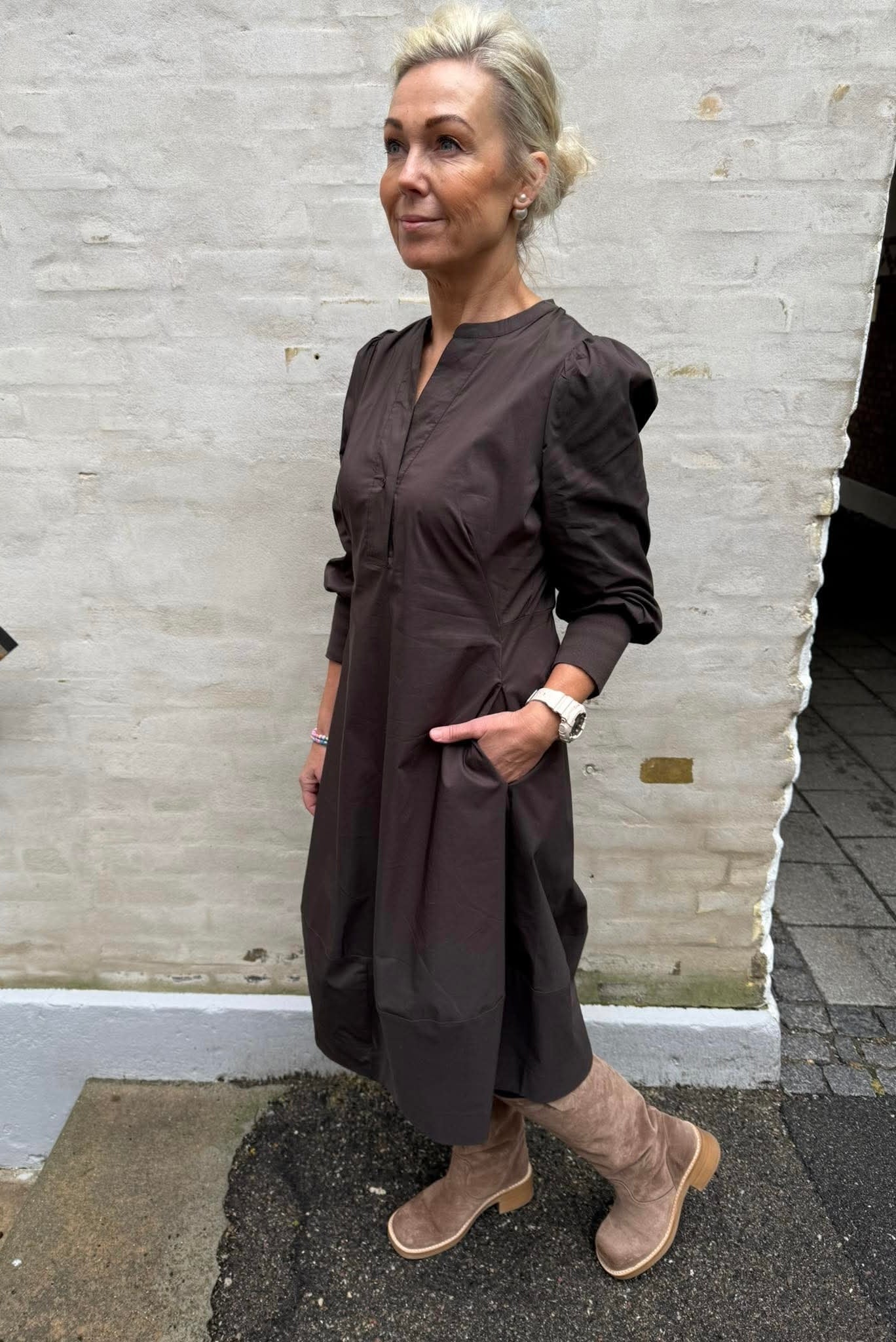 Antoinette 3/4-ärm klänning - Demitasse