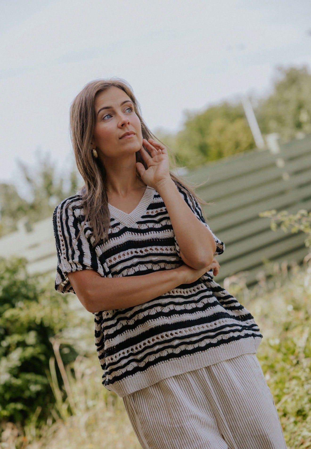Ziga Stickad Blus - Svart/Off White