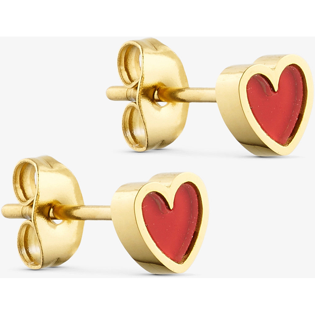 Red Heart Studs - 18 karats guldpläterade