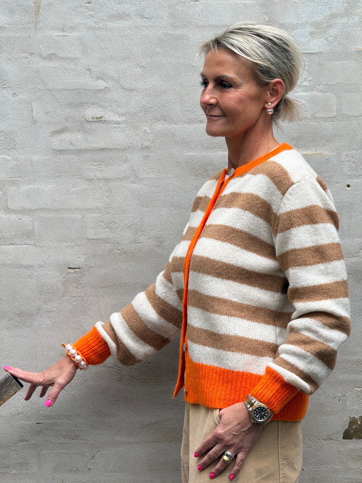 Pipi Striped Cardigan - Off White/Camel/Orange
