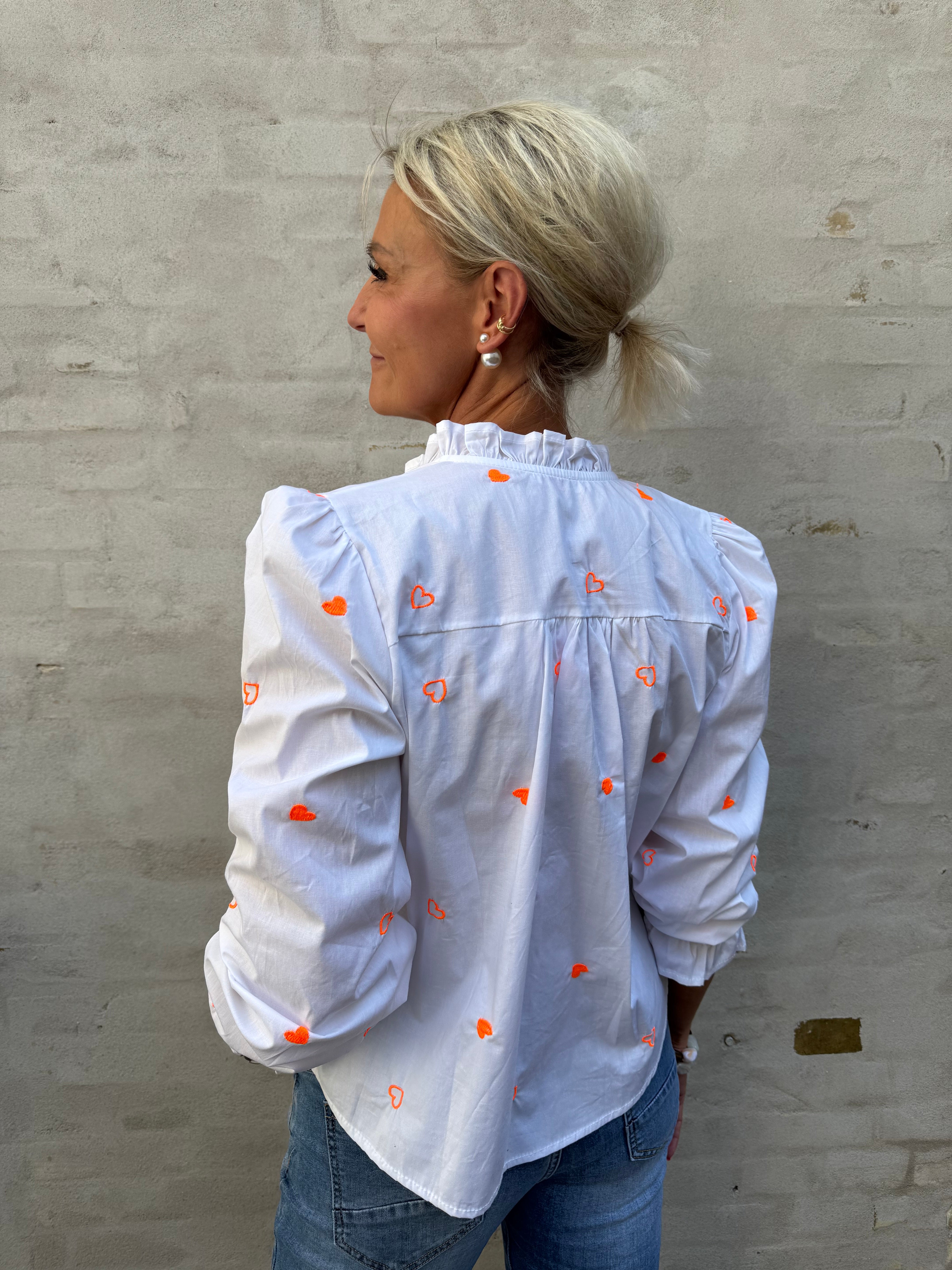 Sweet Heart-skjorta - Vit/Orange