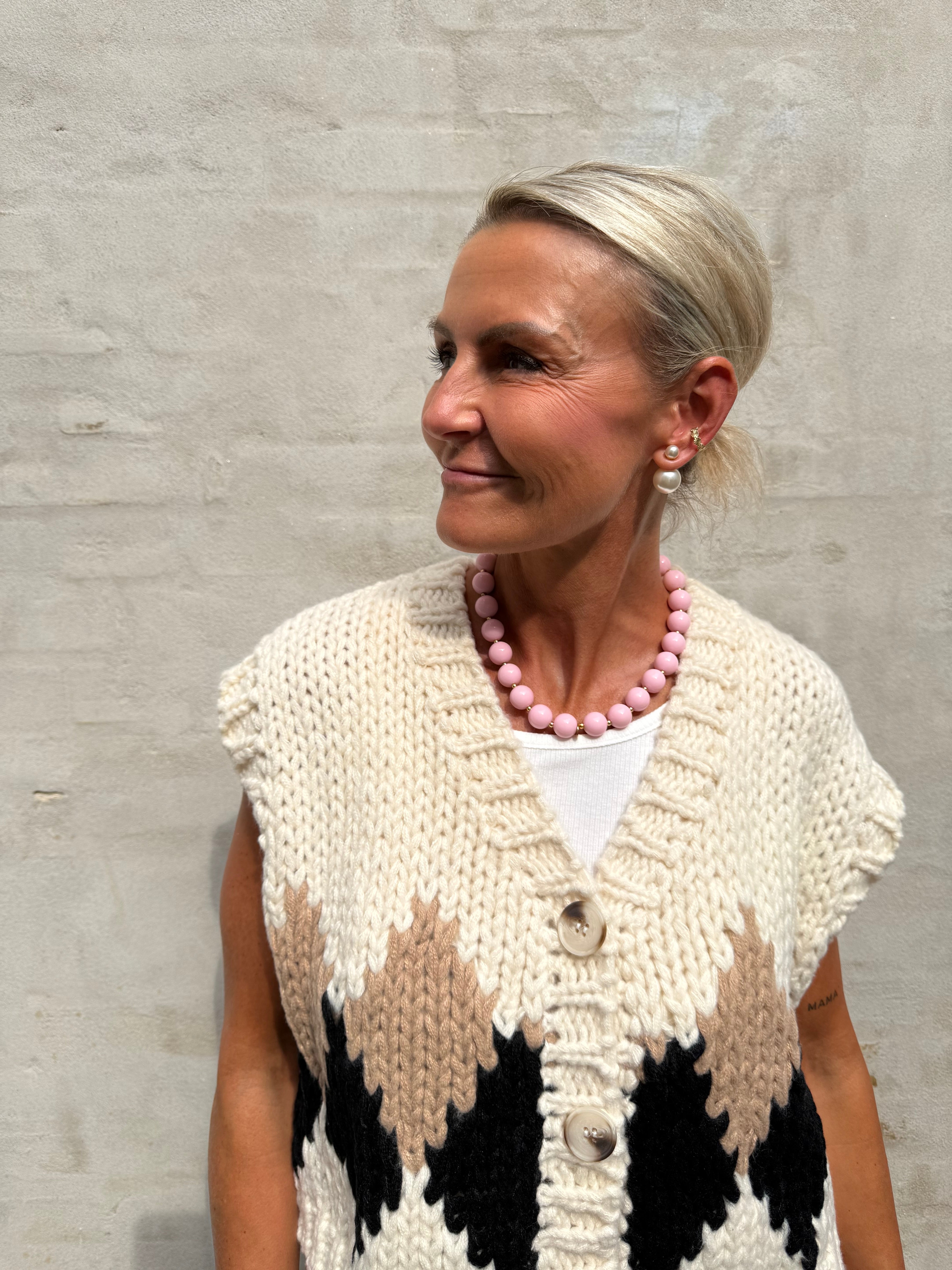 Färgat & Guld Runt Pärlhalsband - Ljusrosa