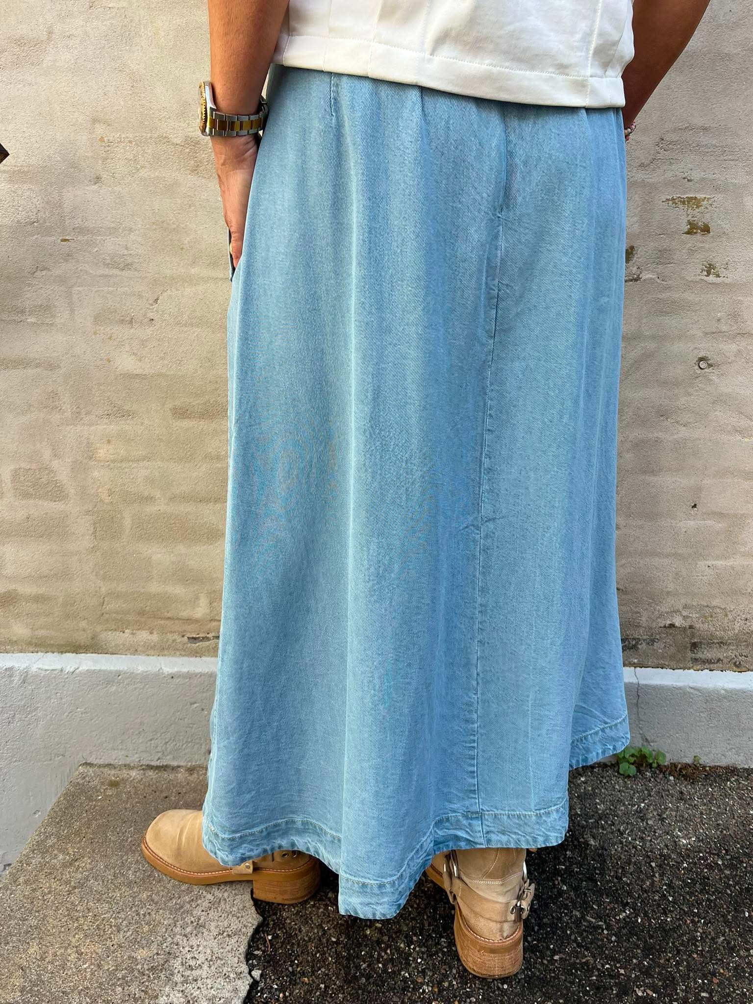 Anya Denim plissékjol - Marinblå denim