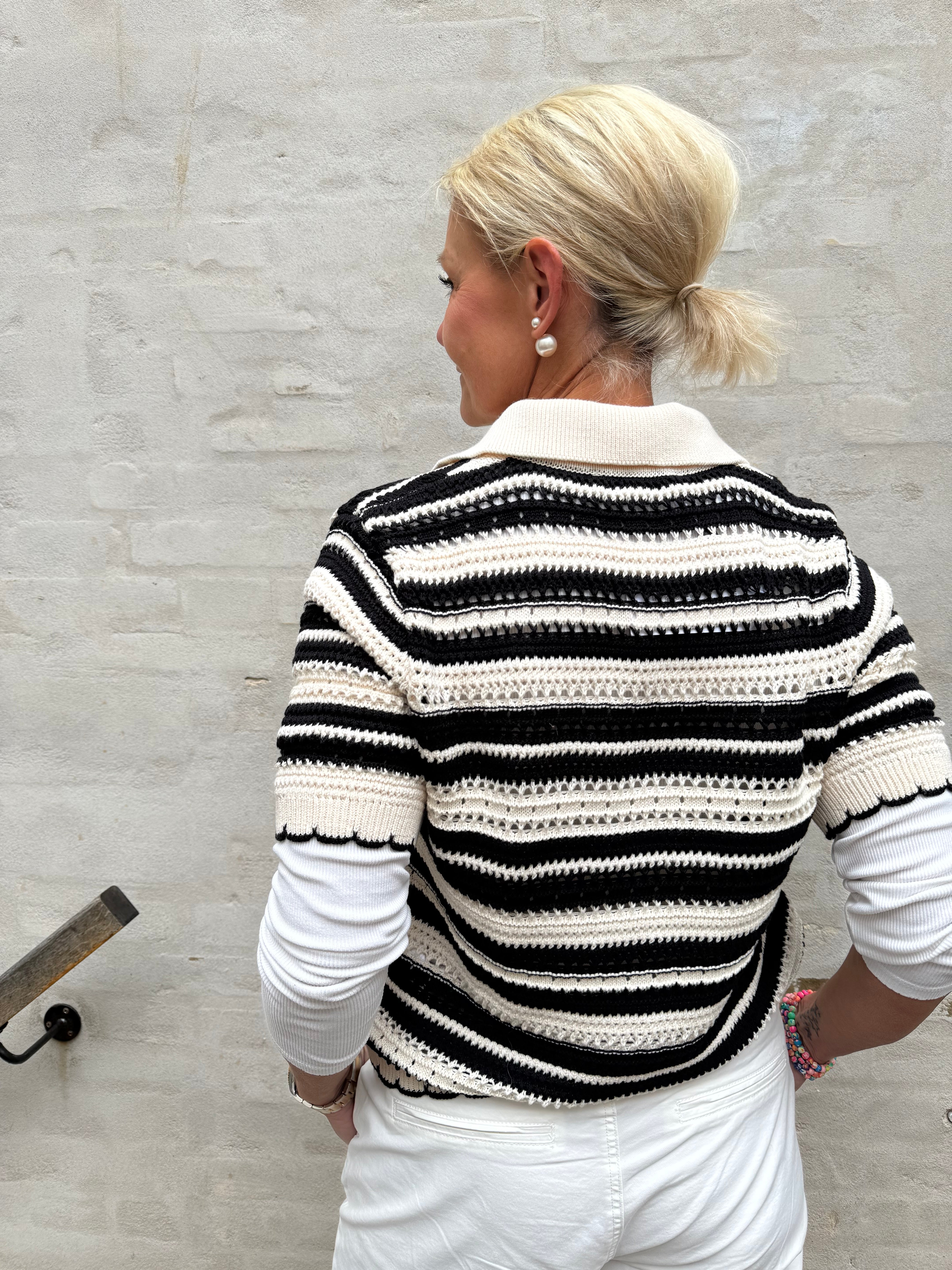 OdetteCC Stripe SS Cardigan - OffWhite-Black
