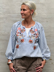 Boheme Shirt W/Embrodery & Stripes - Blue
