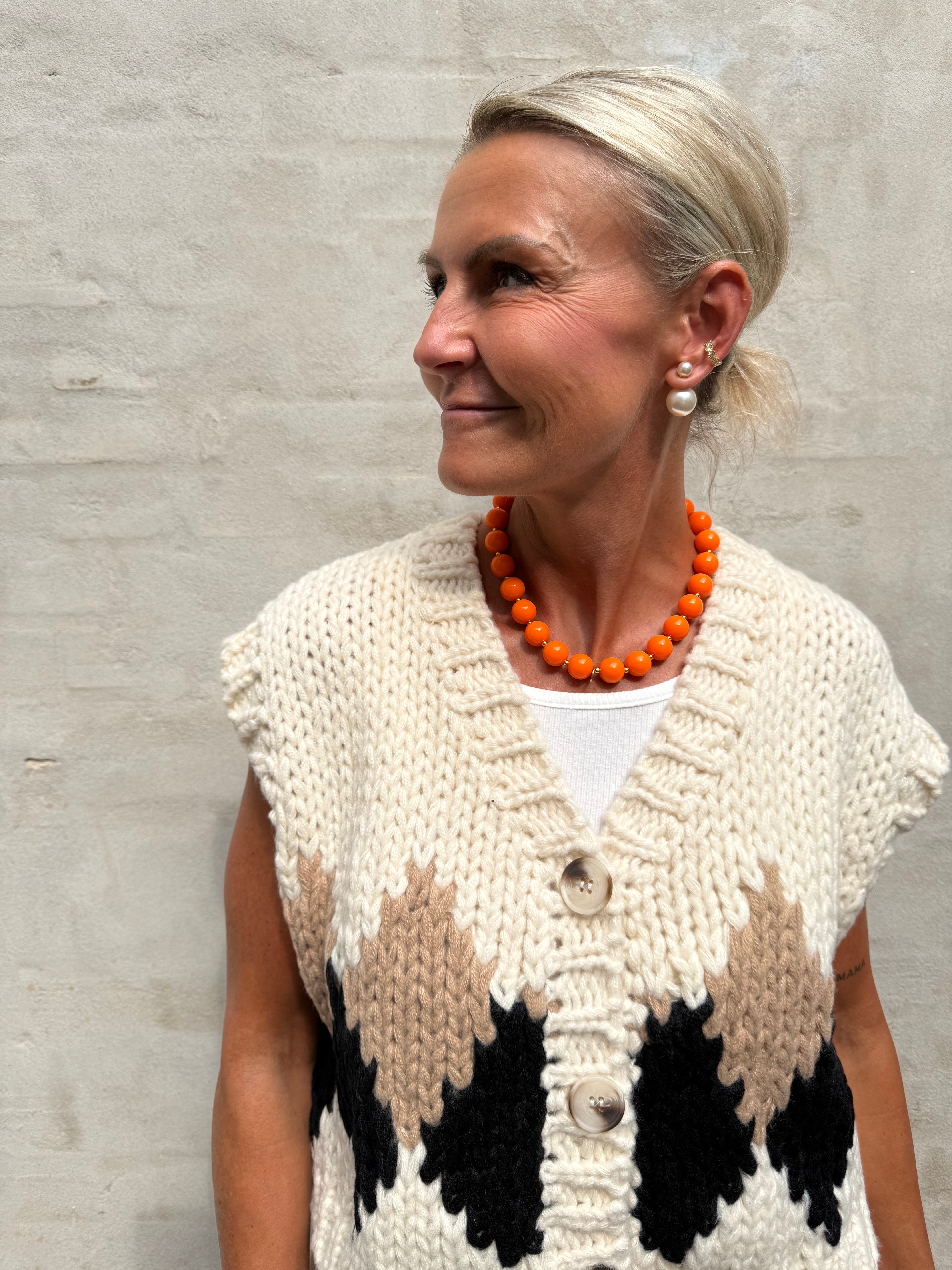 Färgat & Guld Runt Pärlhalsband - Orange