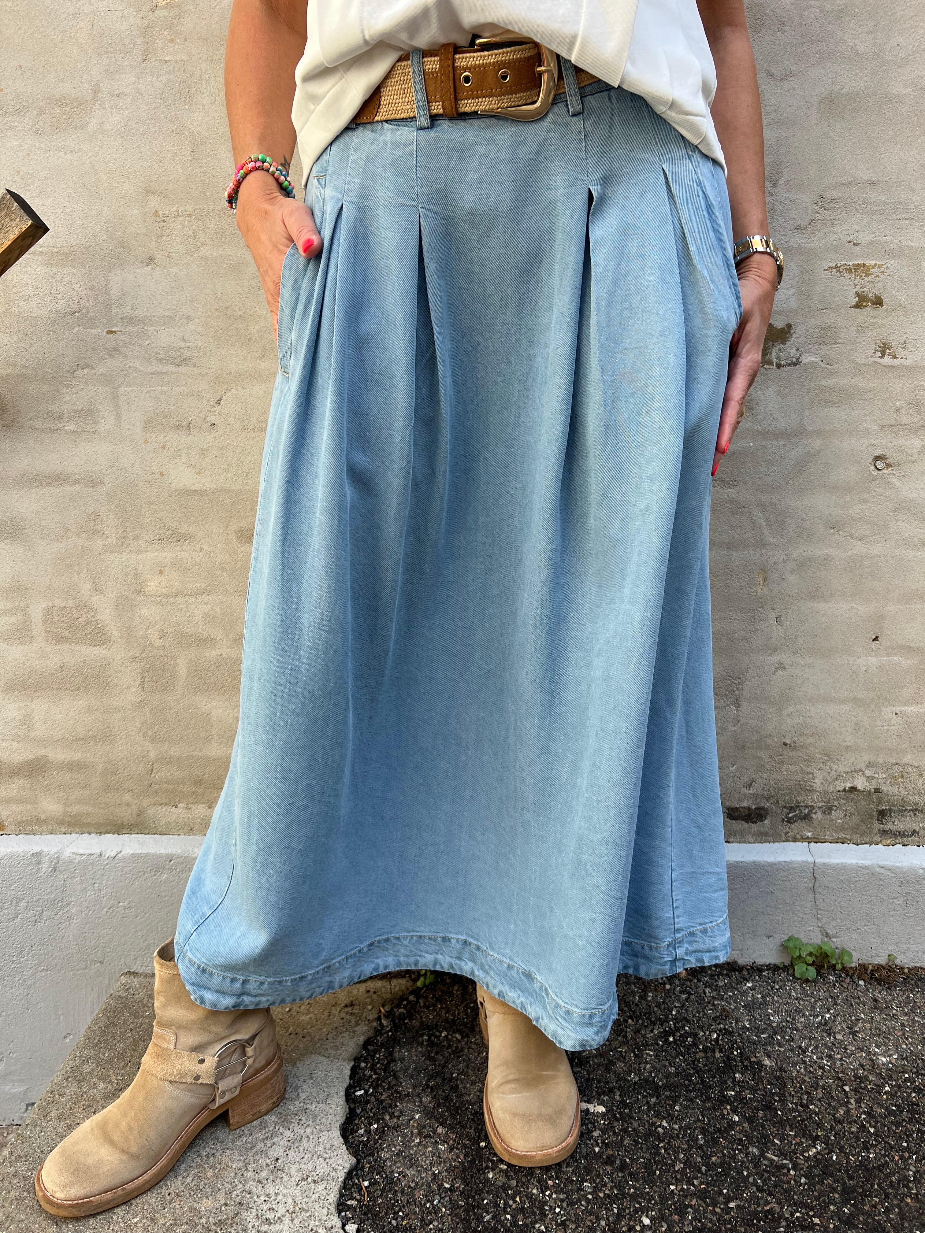 Anya Denim plissékjol - Marinblå denim
