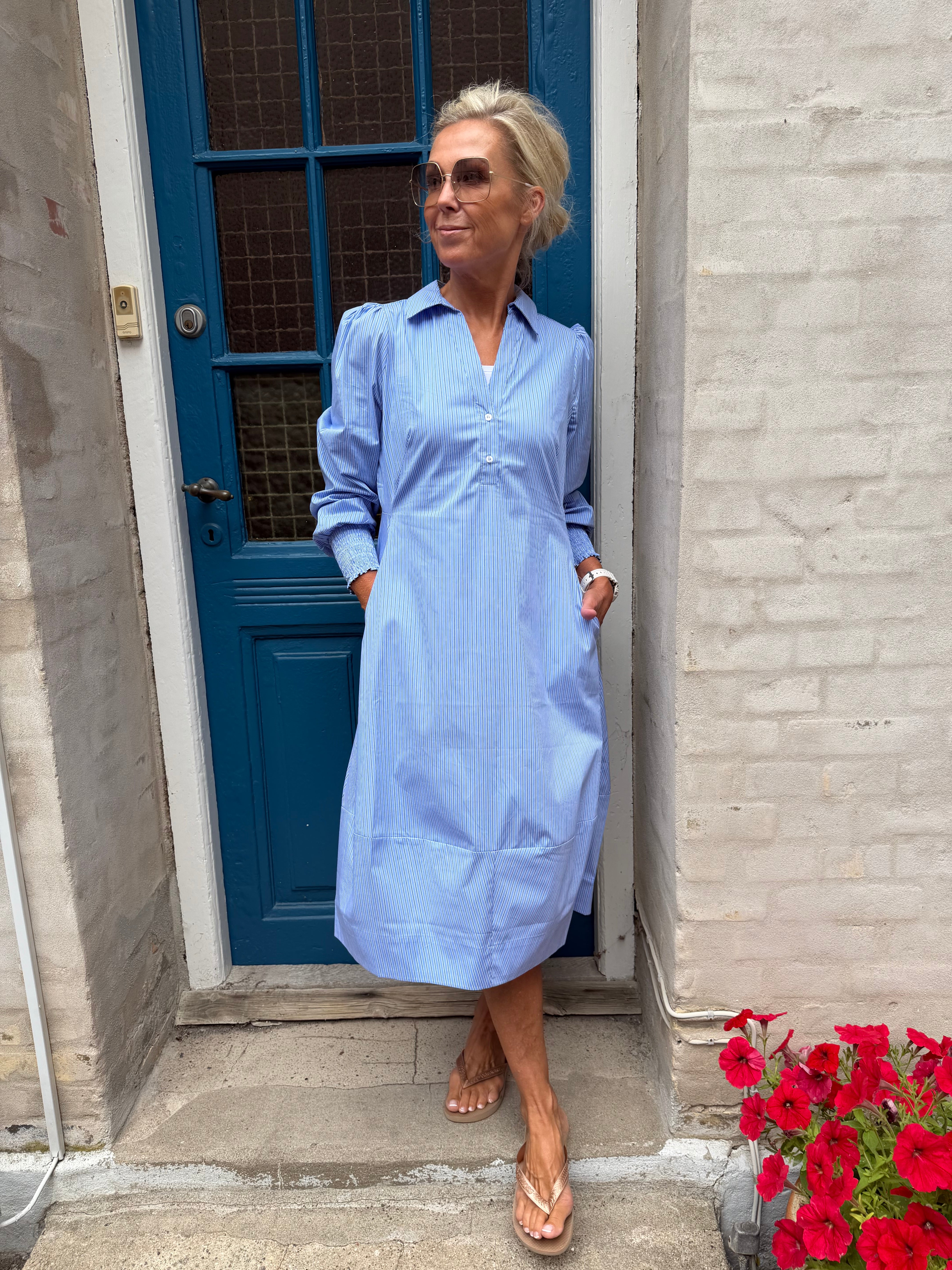 Ebony LS Dress - Blue Stripe