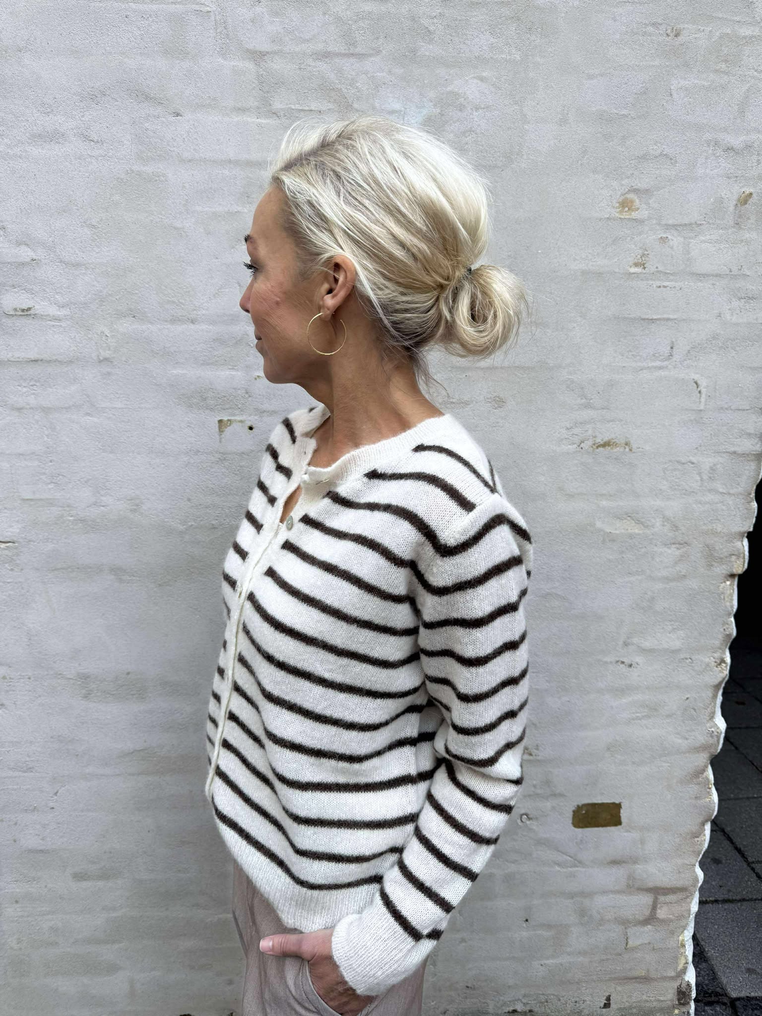 DELL randig stickad cardigan - off White