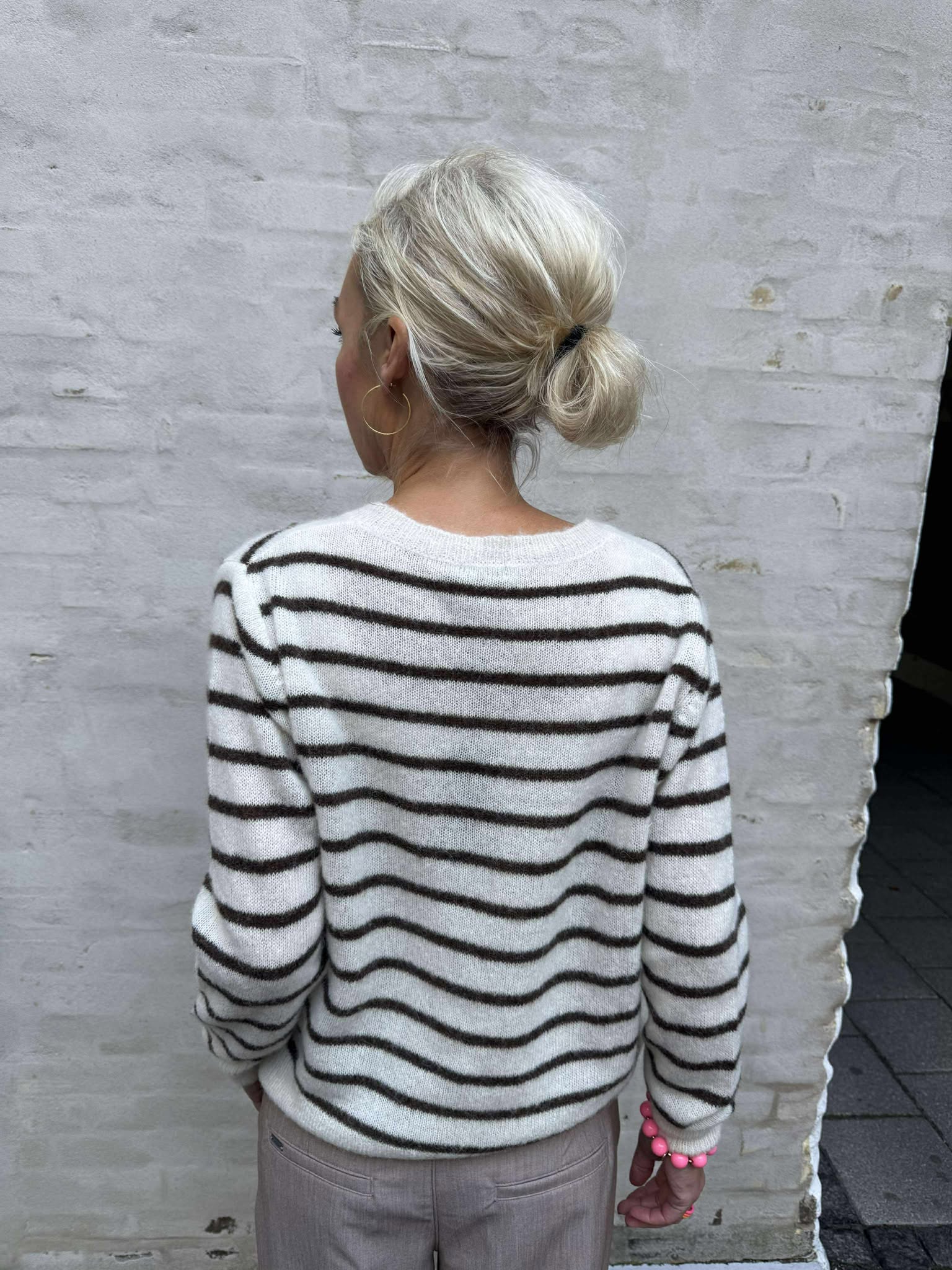 DELL randig stickad cardigan - off White