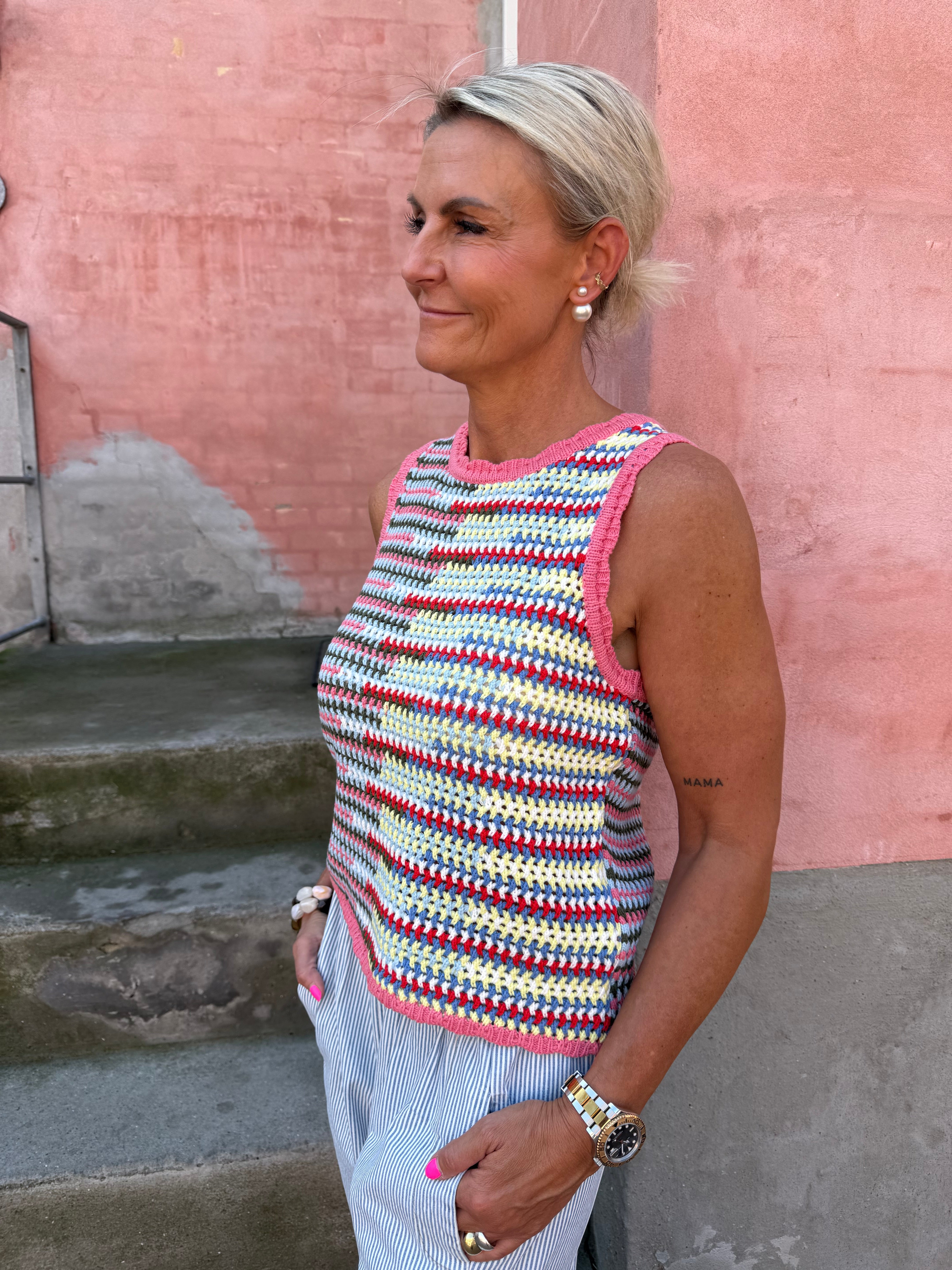 MISS S/L STICKAD TOPP - Begonia Pink Multi
