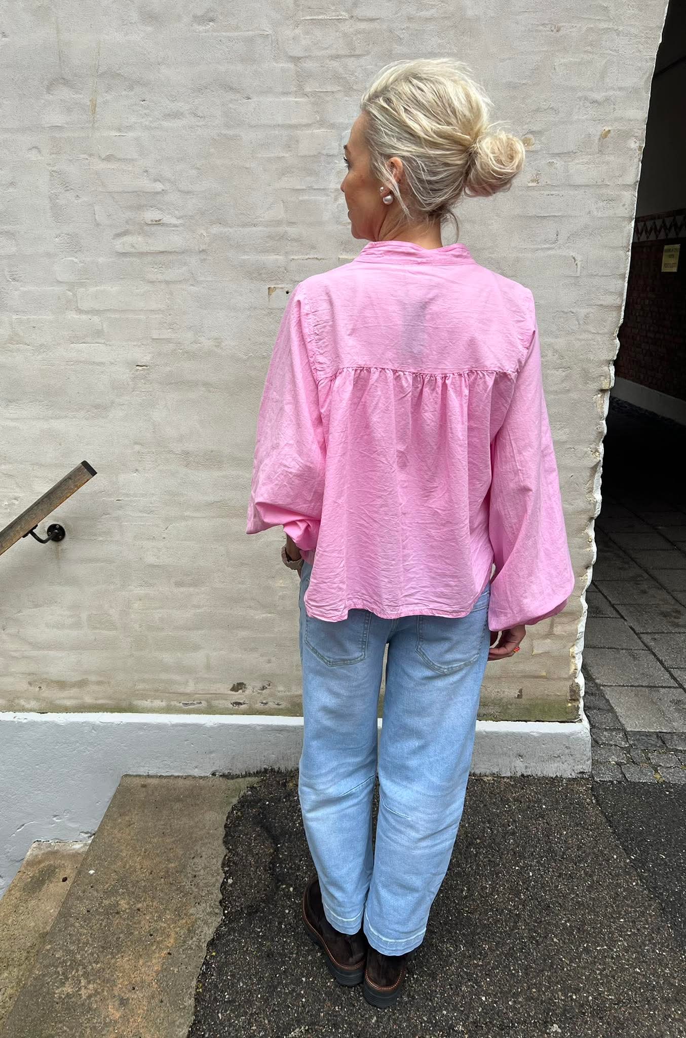 Lux skjorta m. Broderi - Rosa