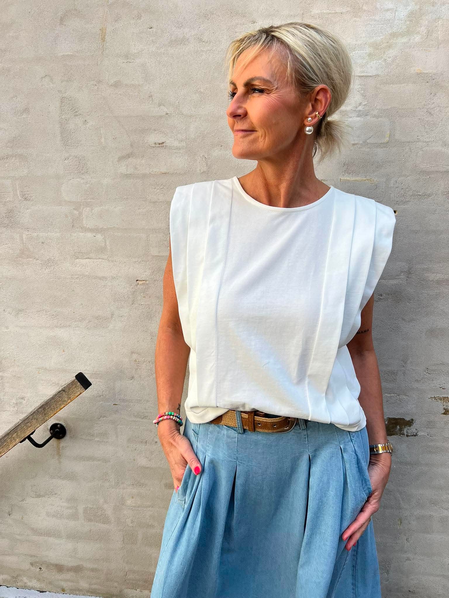 ZelliCC Padded Pleat Top - White