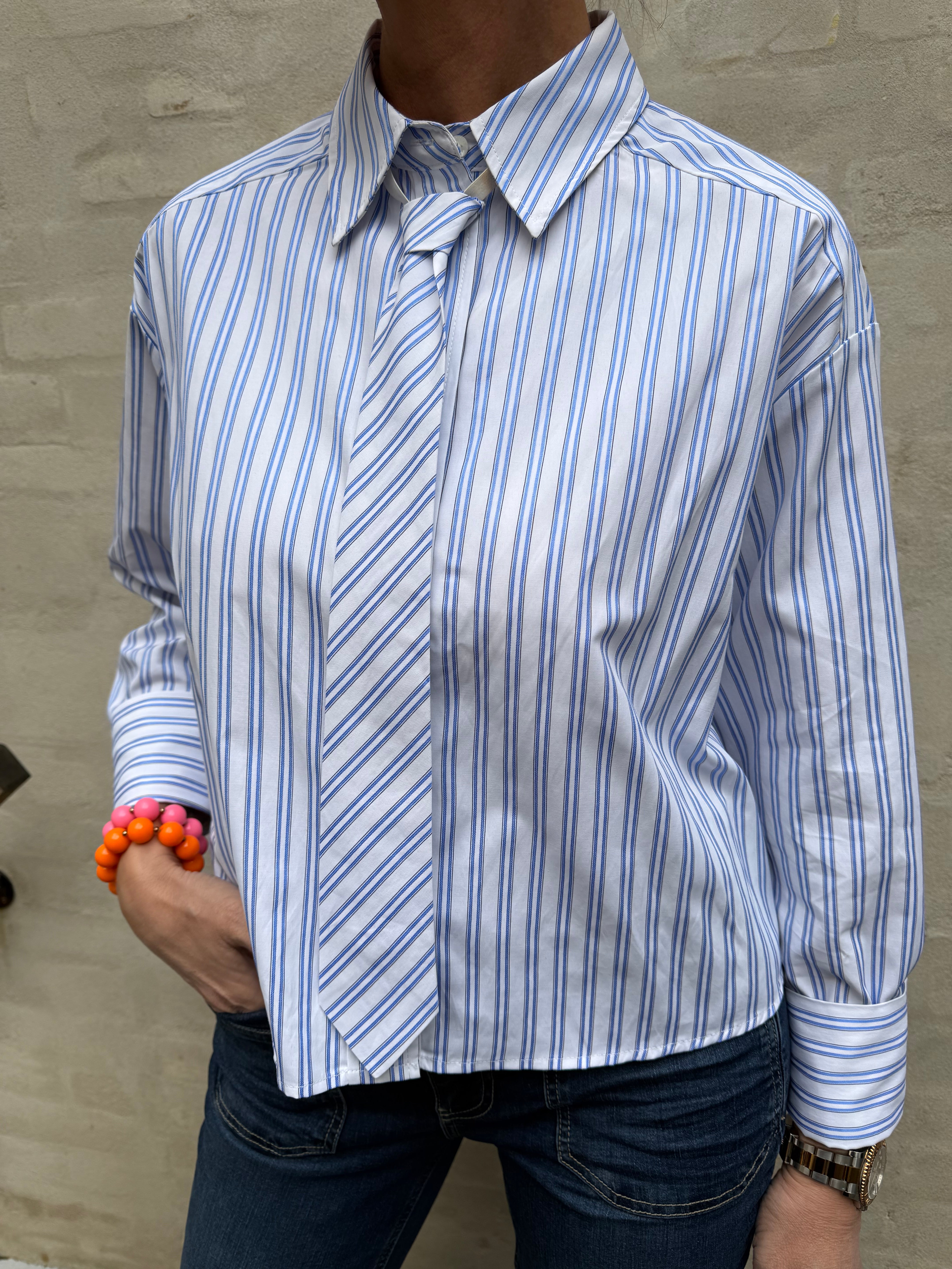 DevinCC Stripe Tie Shirt - Blå