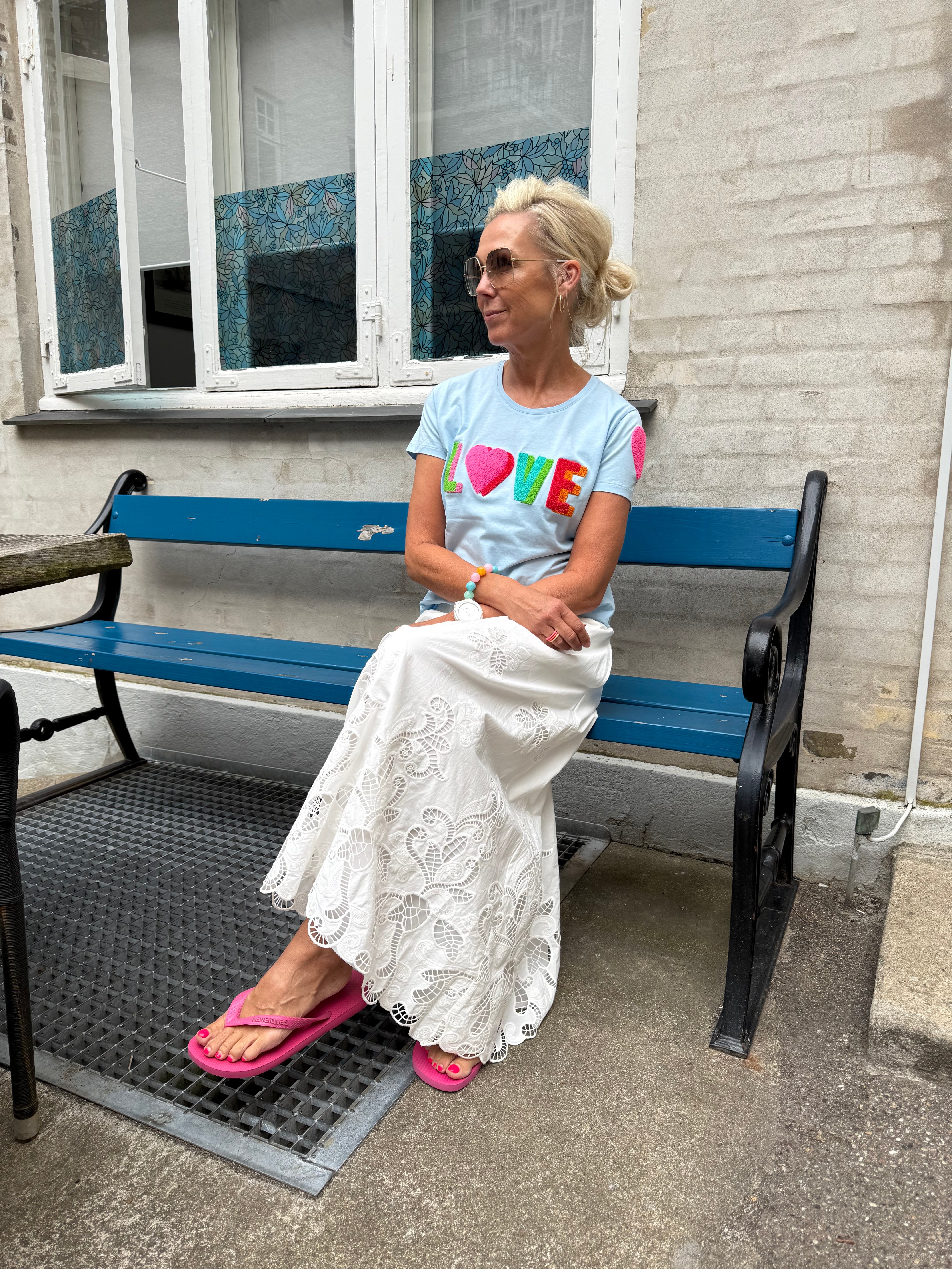 Yara Long EMB Skirt - White