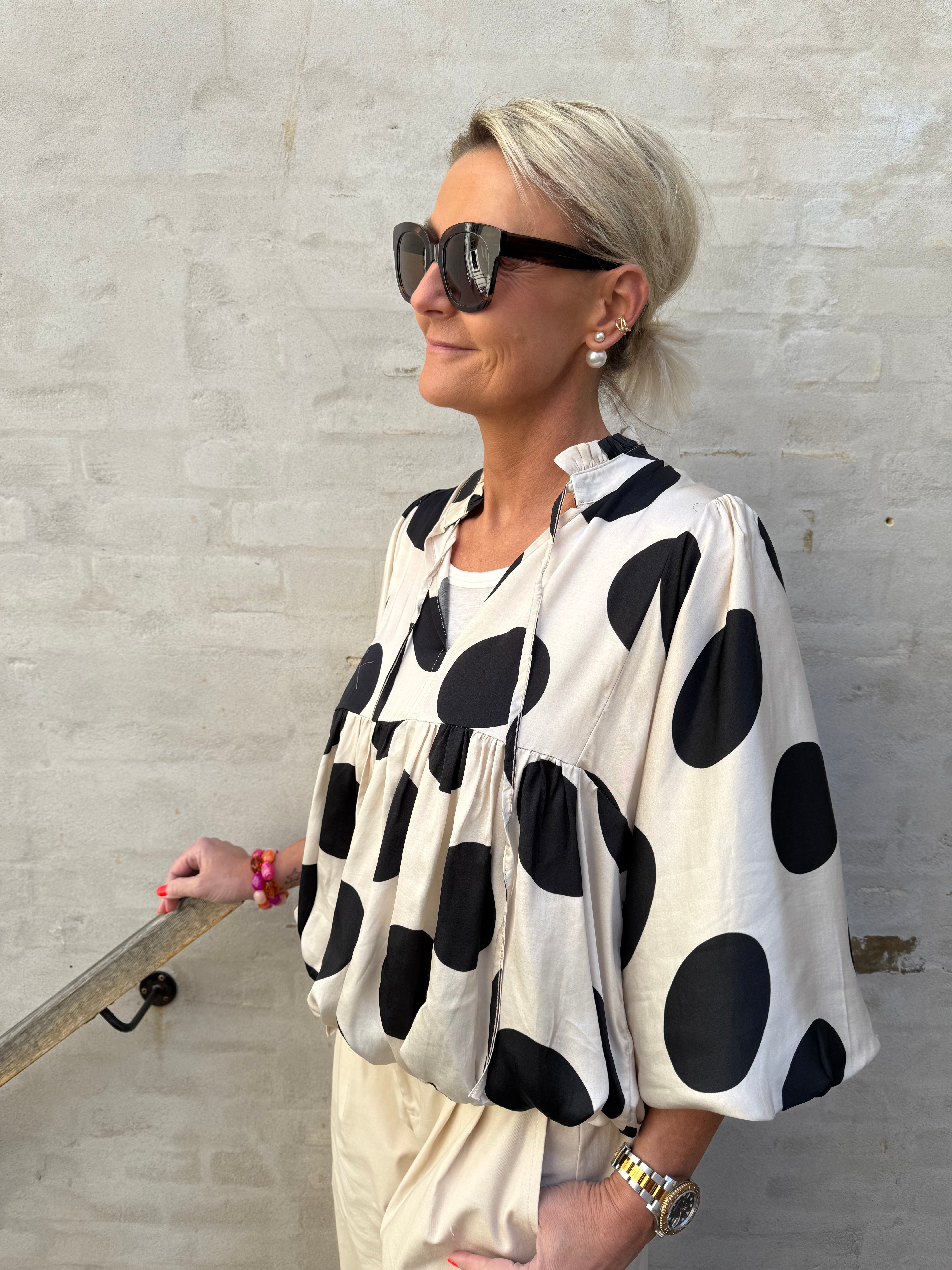Michella Dot Blouse - Off White/Black