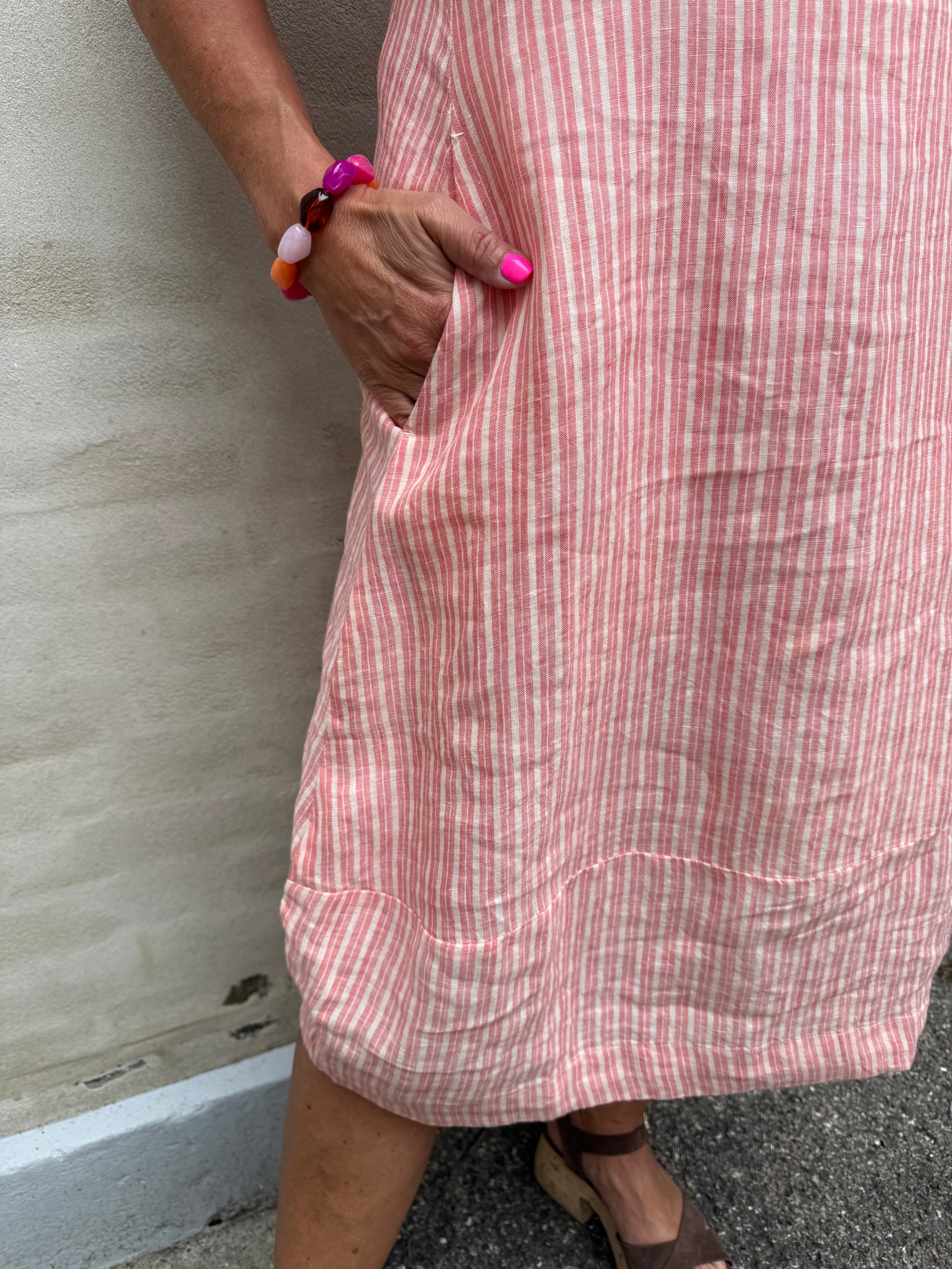 Aniela Molly SS Placket Dress - Sugar Coral/Whitecap Stripe